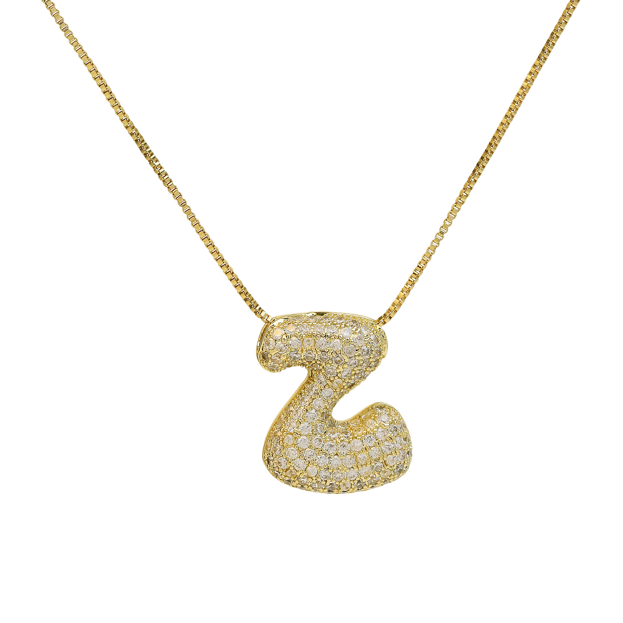 CZ Initial Bubble Letter Alphabet  Pendant Necklaces