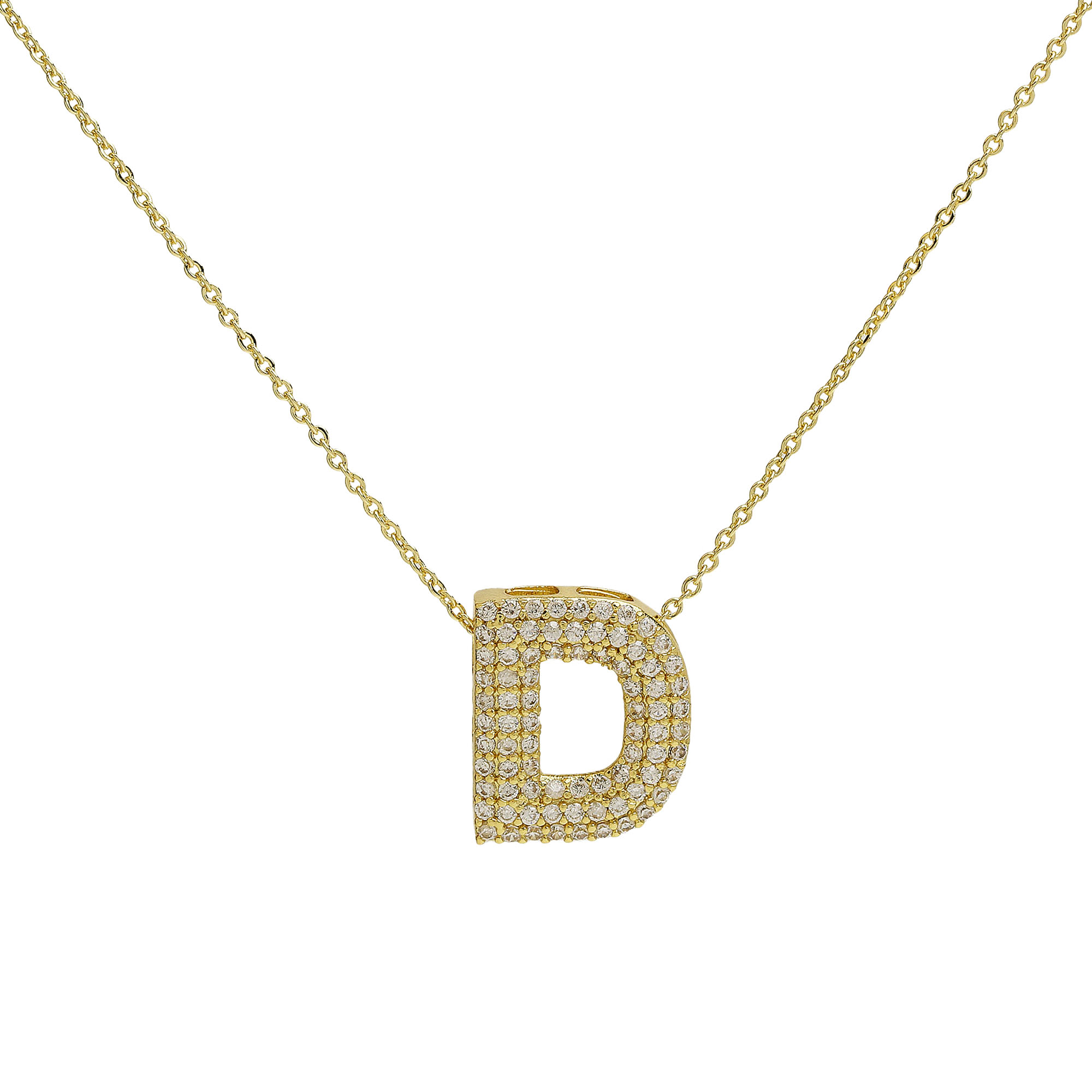 CZ Initial Letter Alphabet Pendant Necklaces