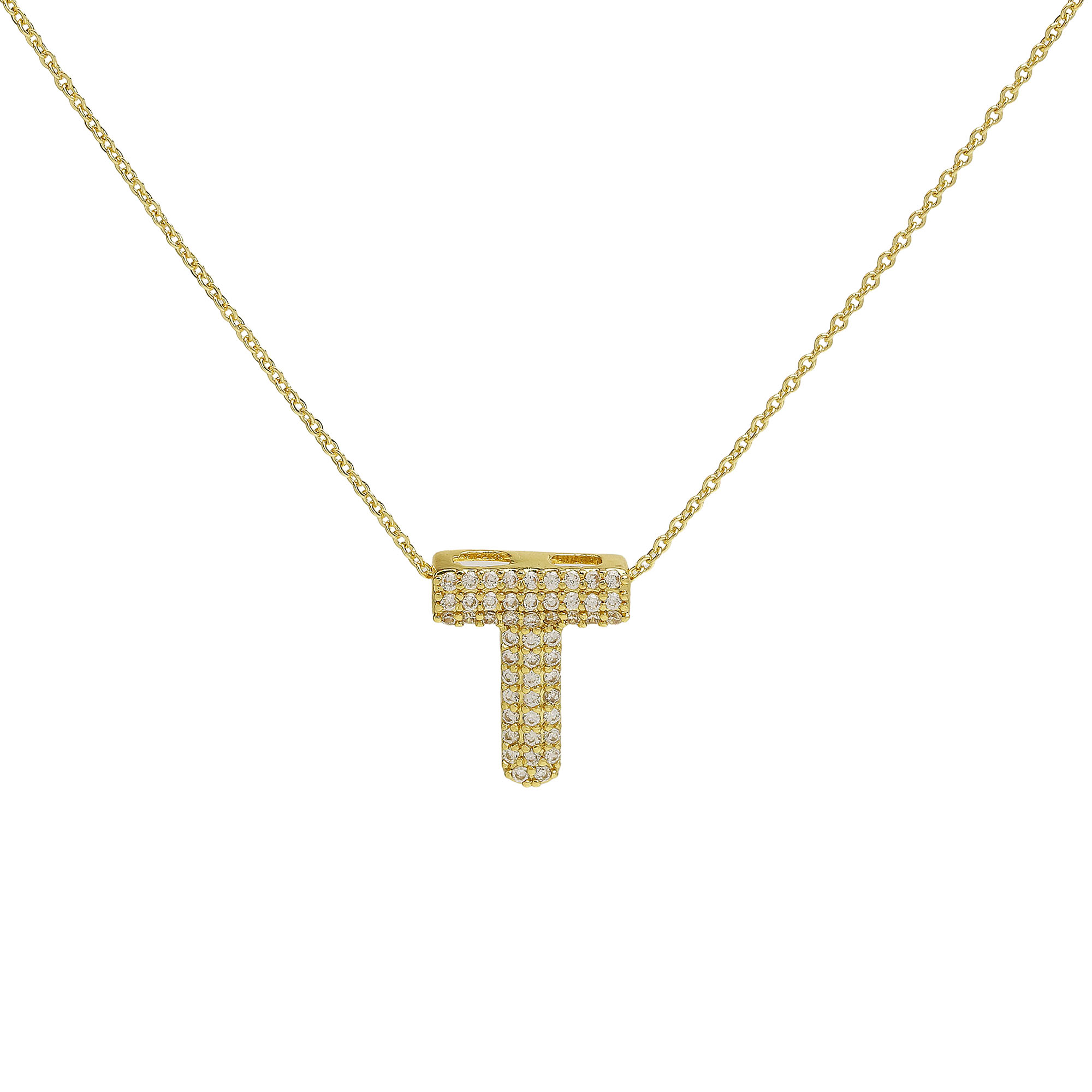 CZ Initial Letter Alphabet Pendant Necklaces