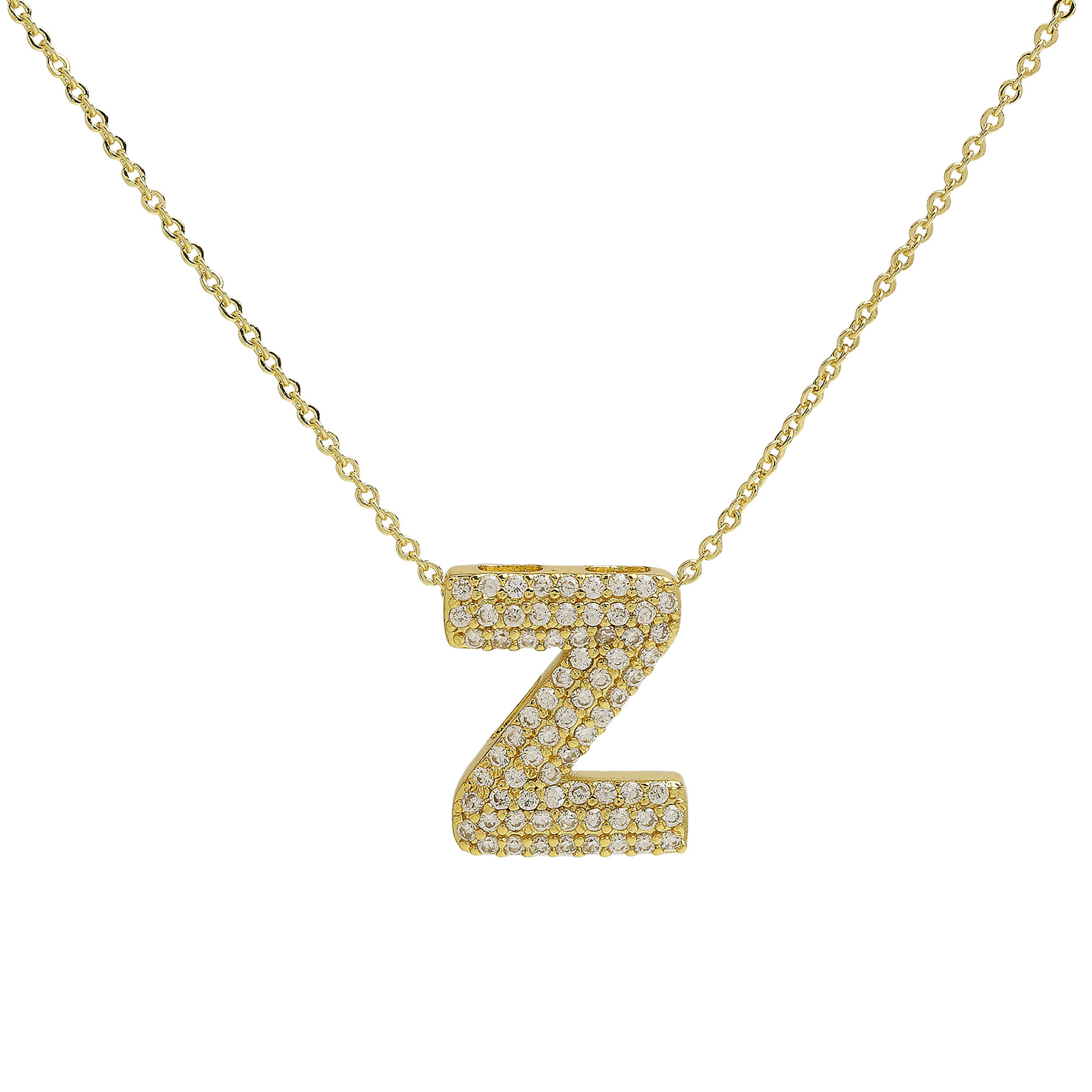 CZ Initial Letter Alphabet Pendant Necklaces