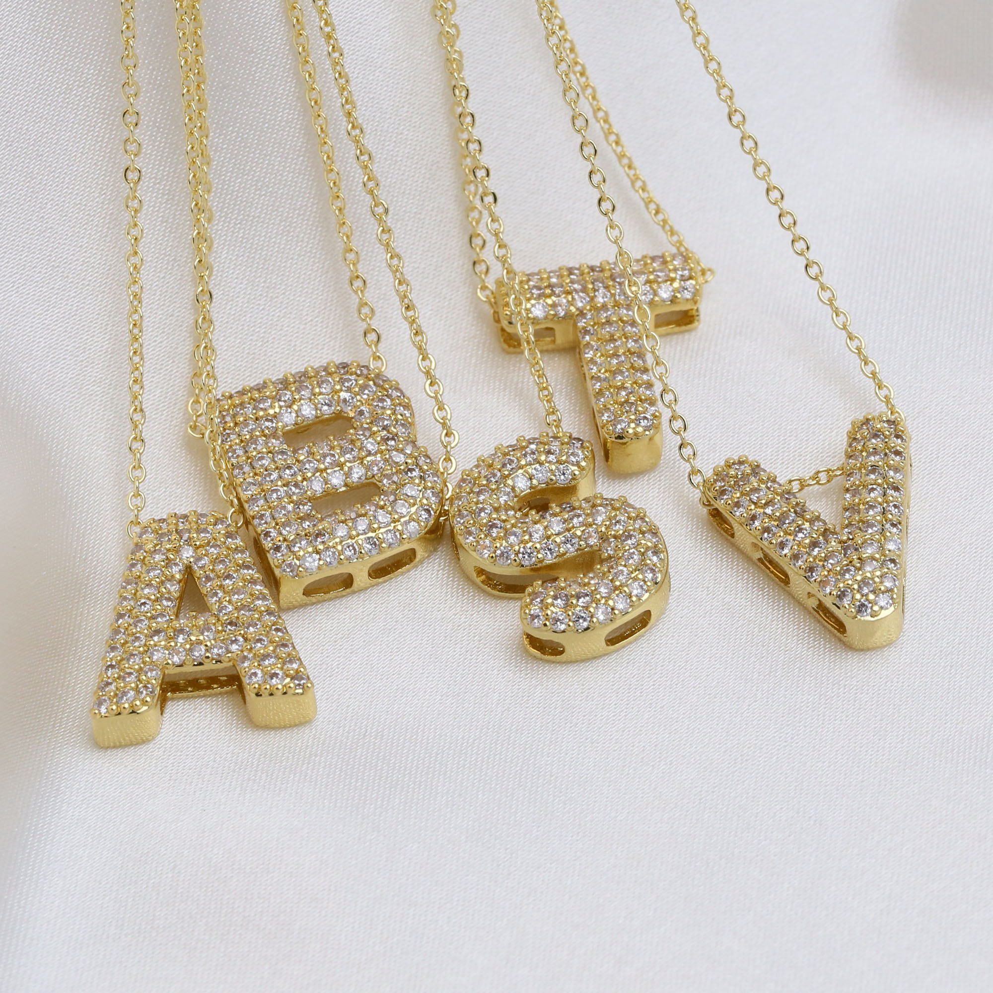CZ Initial Letter Alphabet Pendant Necklaces