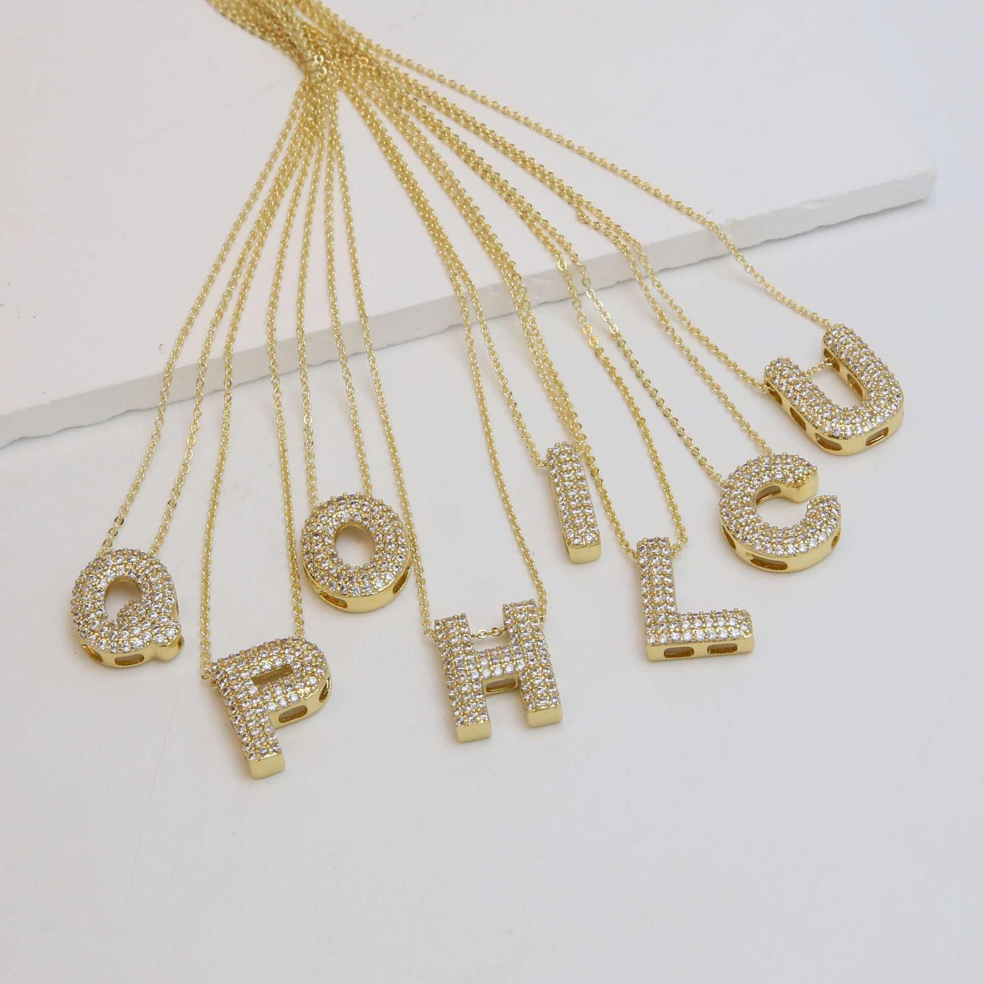 CZ Initial Letter Alphabet Pendant Necklaces