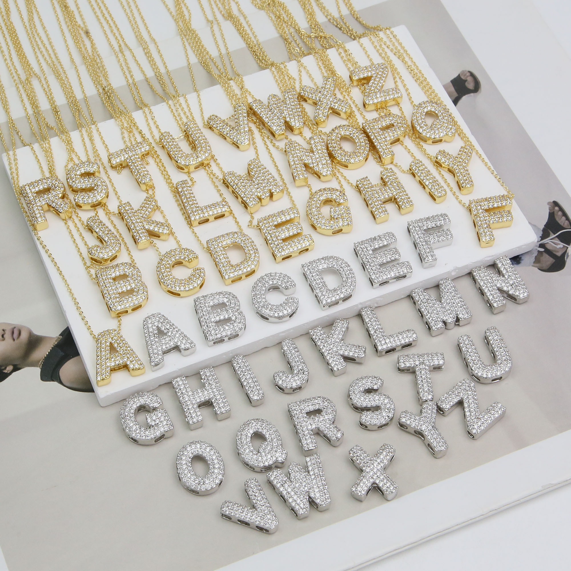 CZ Initial Letter Alphabet Pendant Necklaces