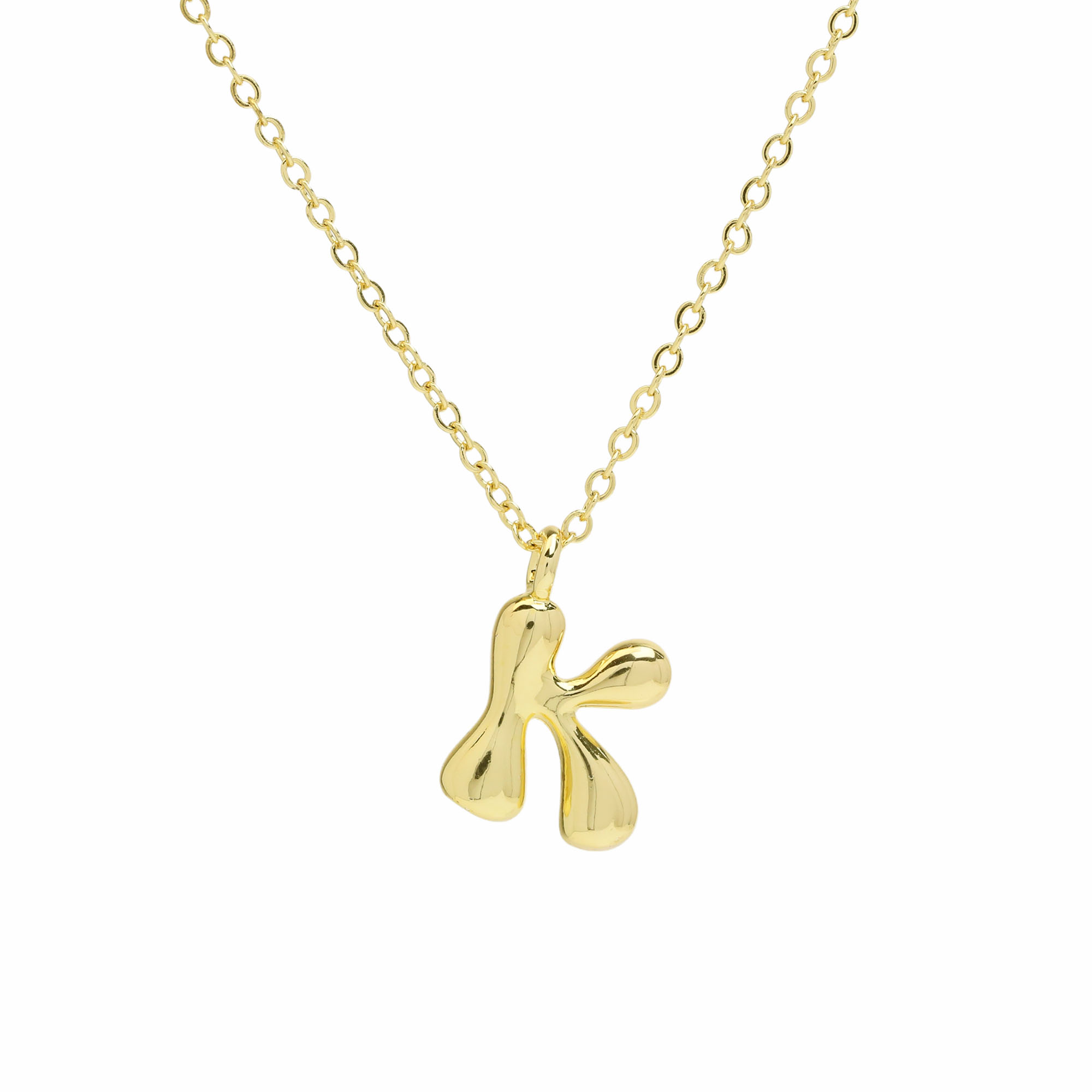 Initial Bubble Letter Alphabet Pendant Necklaces