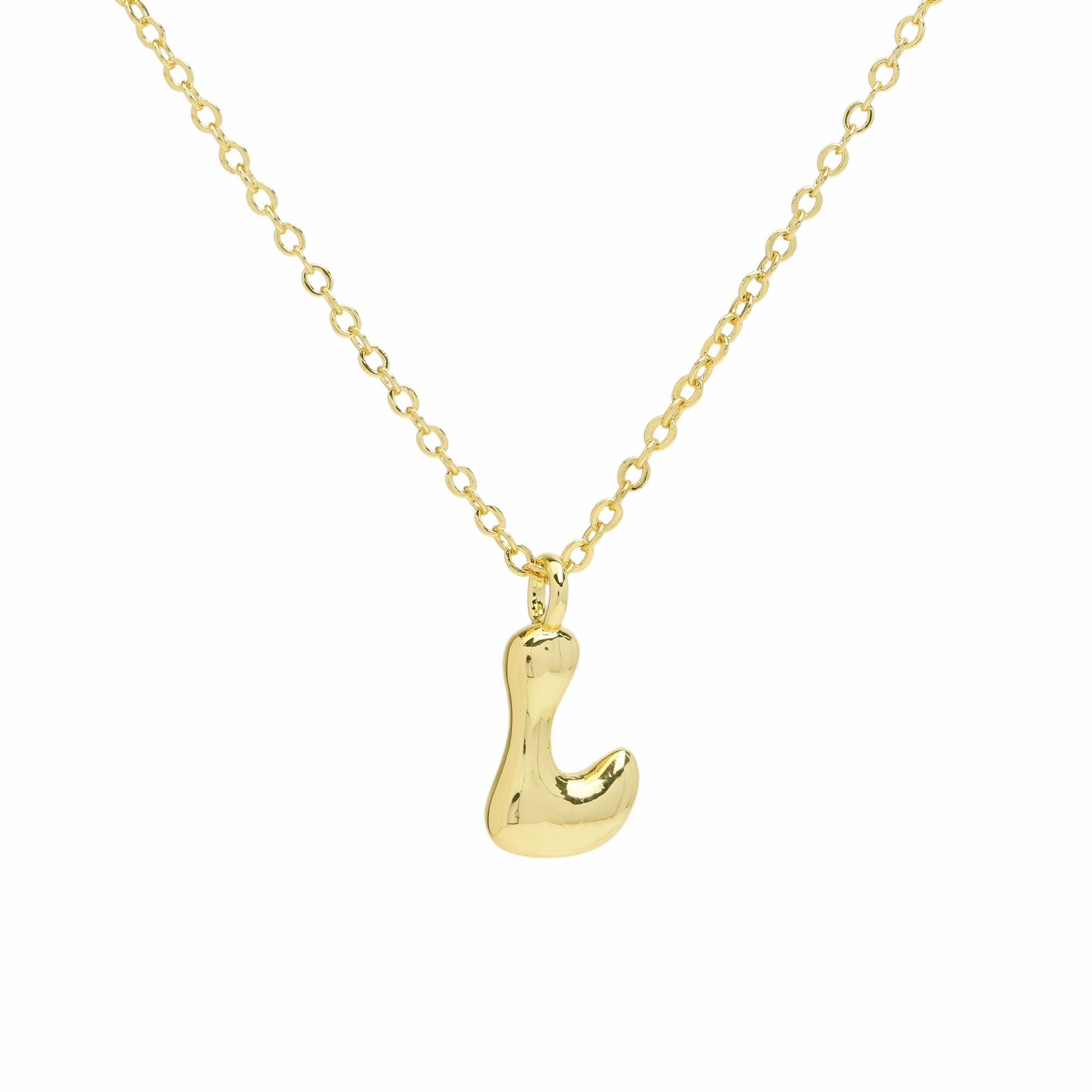 Initial Bubble Letter Alphabet Pendant Necklaces