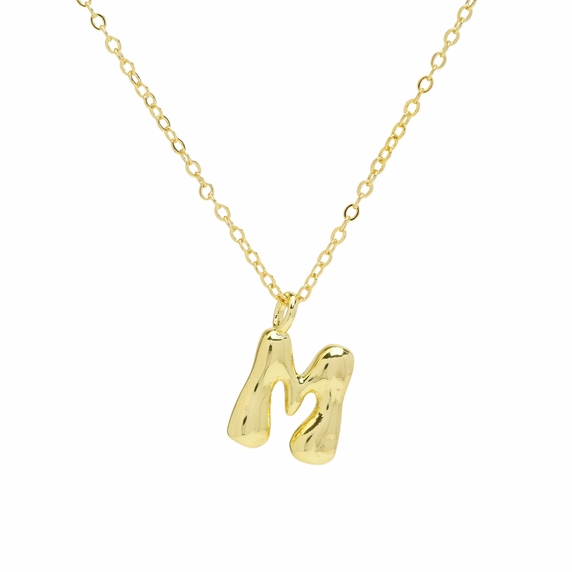 Initial Bubble Letter Alphabet Pendant Necklaces
