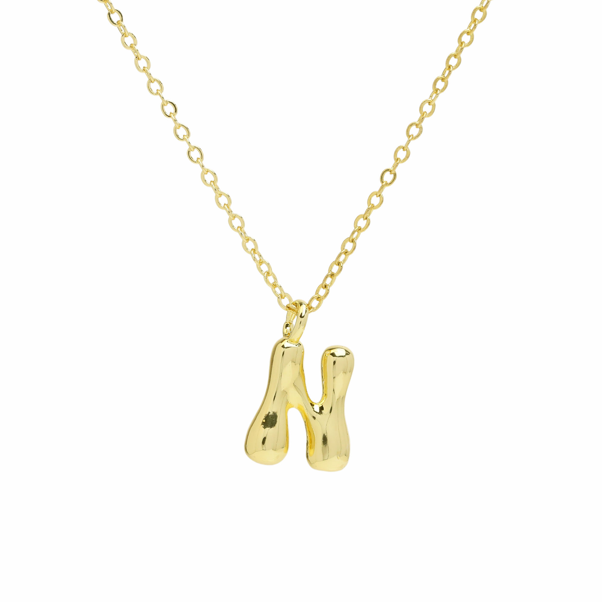 Initial Bubble Letter Alphabet Pendant Necklaces