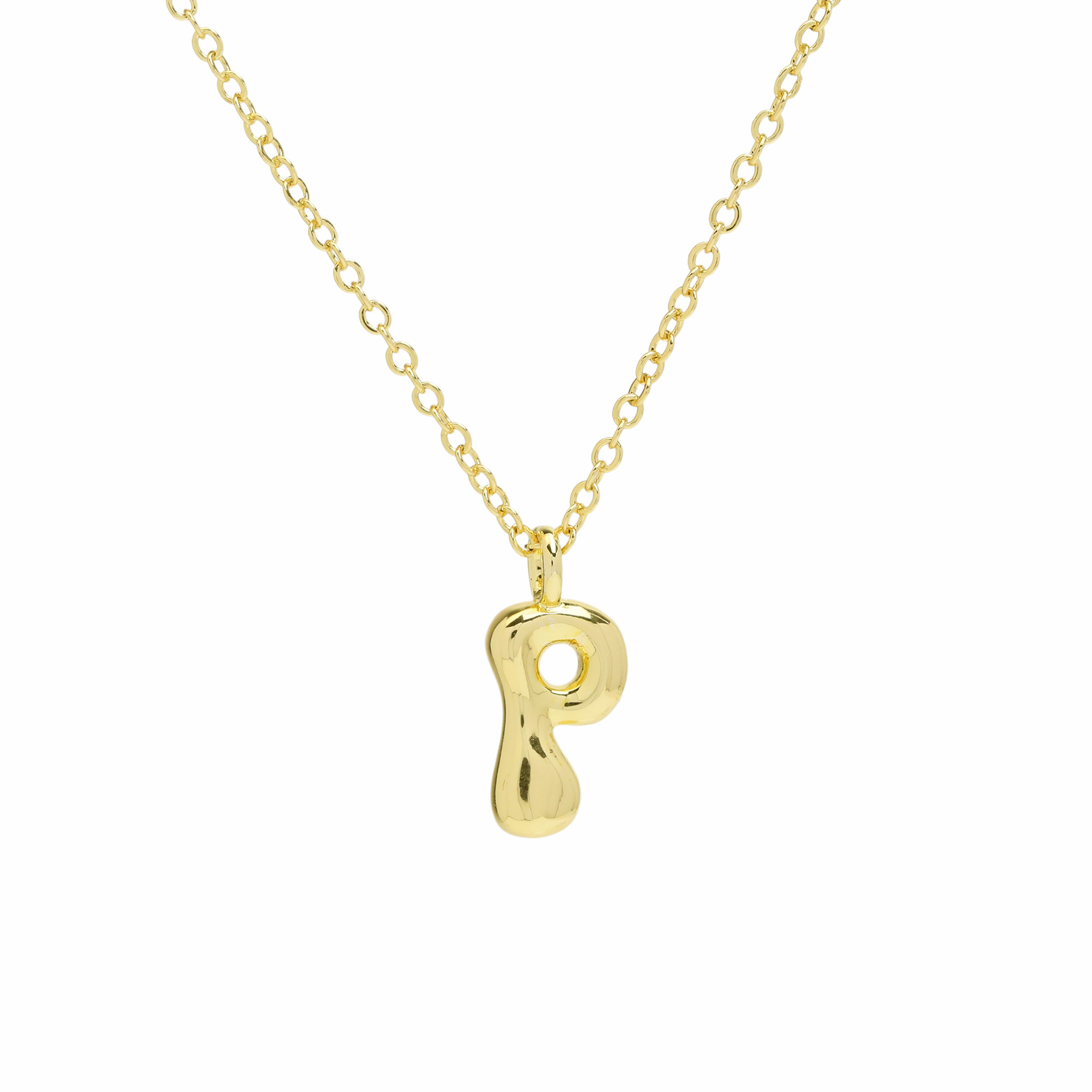Initial Bubble Letter Alphabet Pendant Necklaces