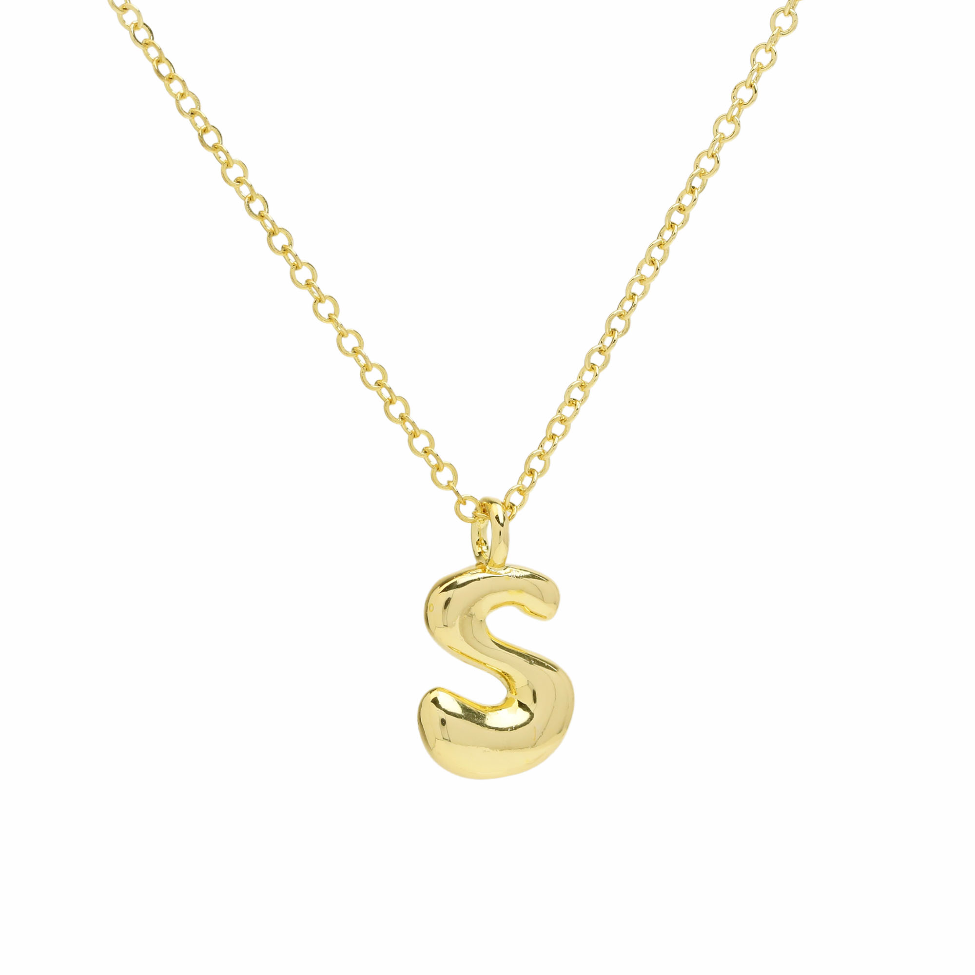 Initial Bubble Letter Alphabet Pendant Necklaces