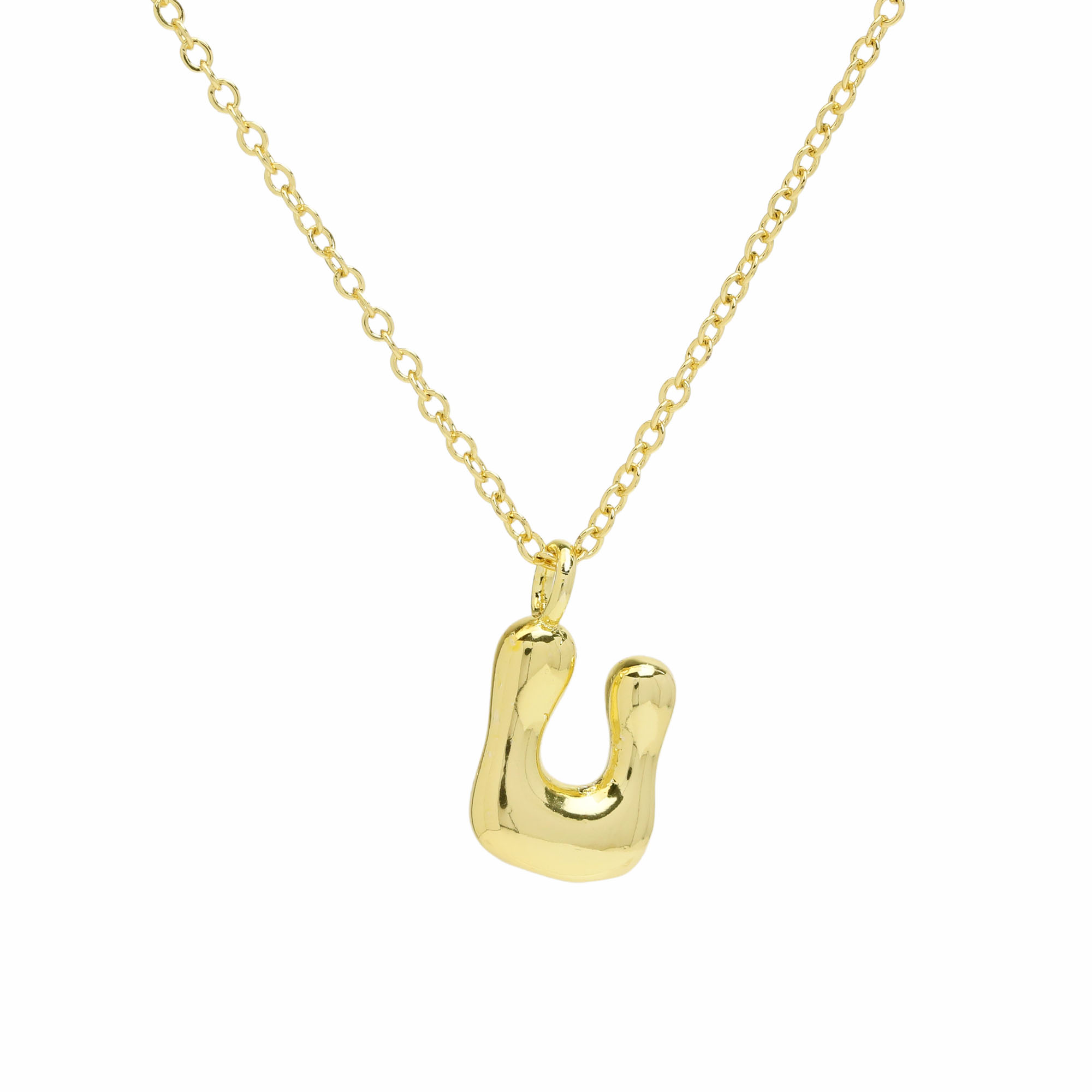 Initial Bubble Letter Alphabet Pendant Necklaces