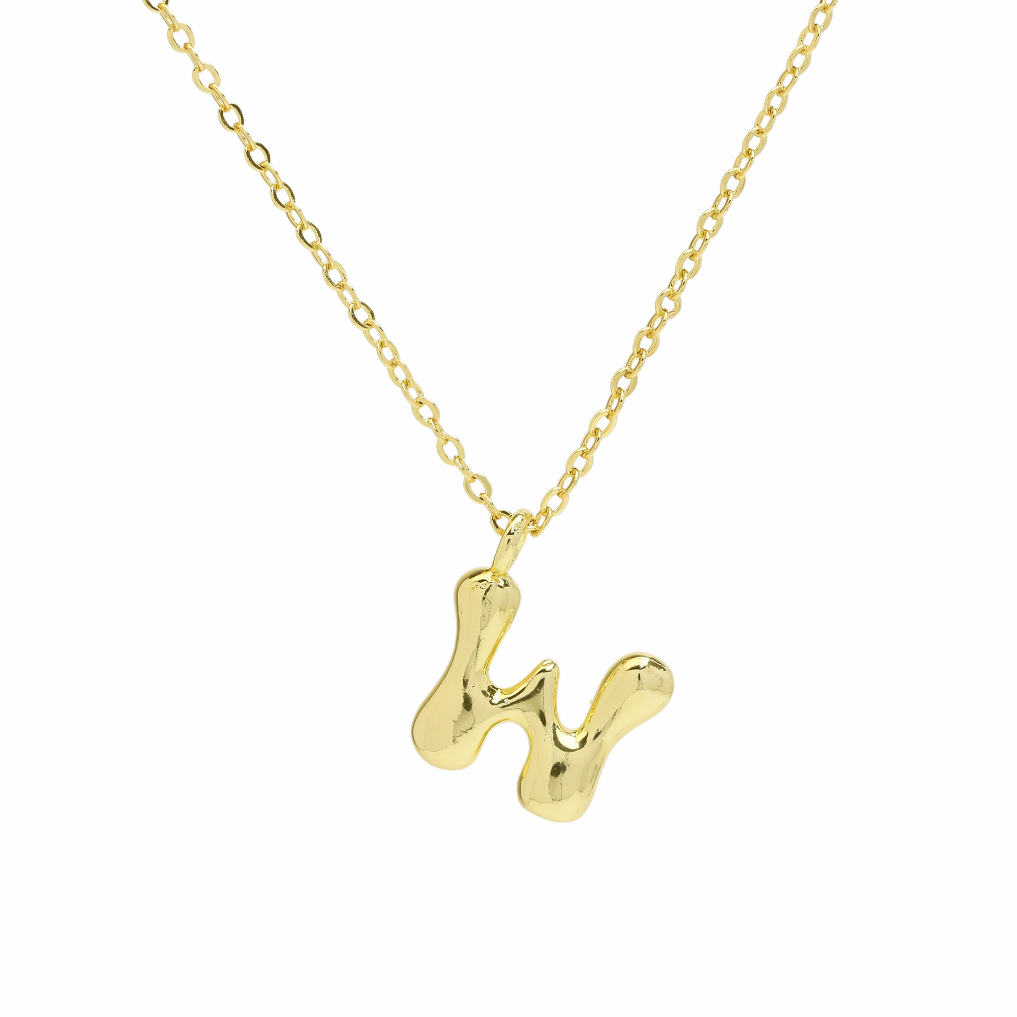 Initial Bubble Letter Alphabet Pendant Necklaces
