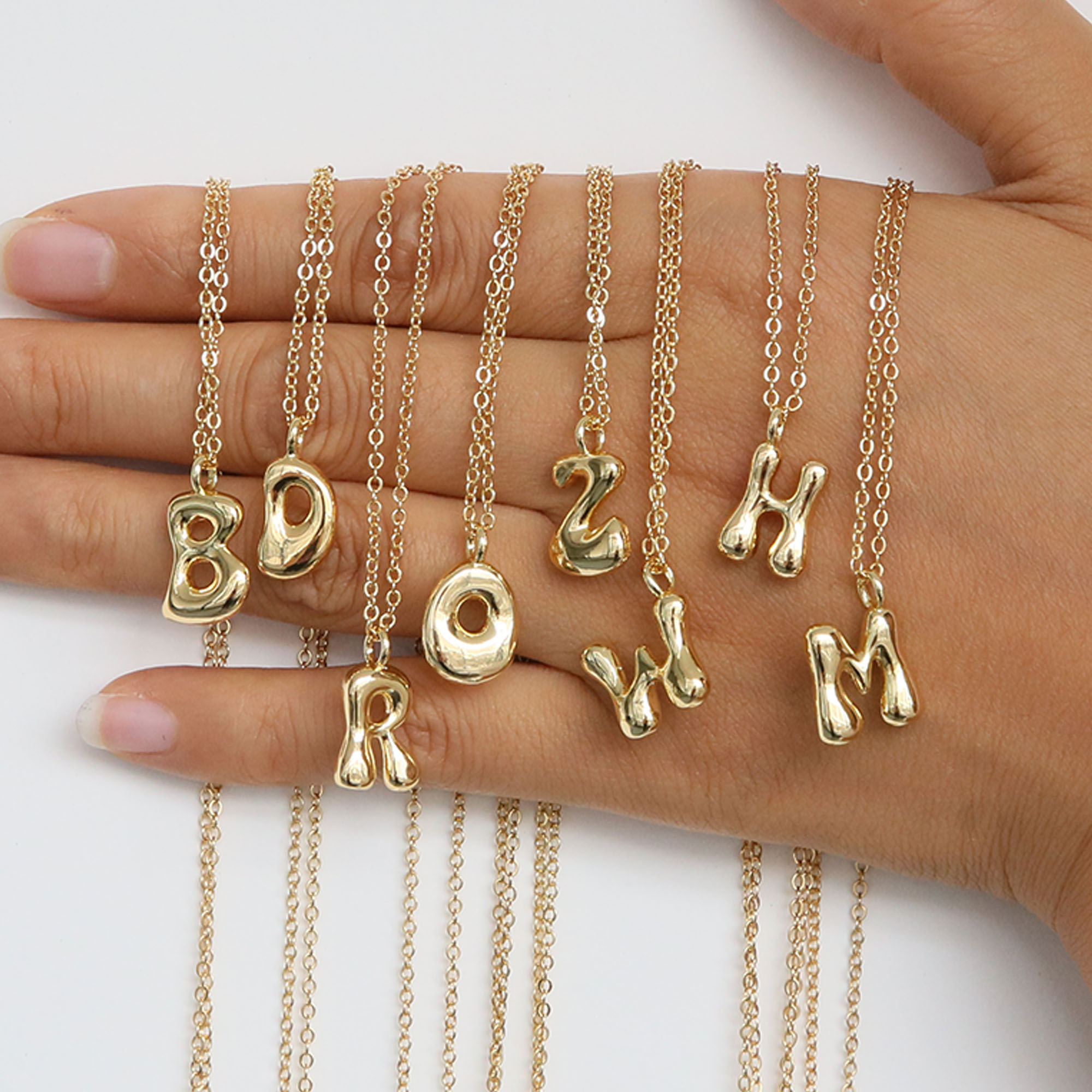 Initial Bubble Letter Alphabet Pendant Necklaces