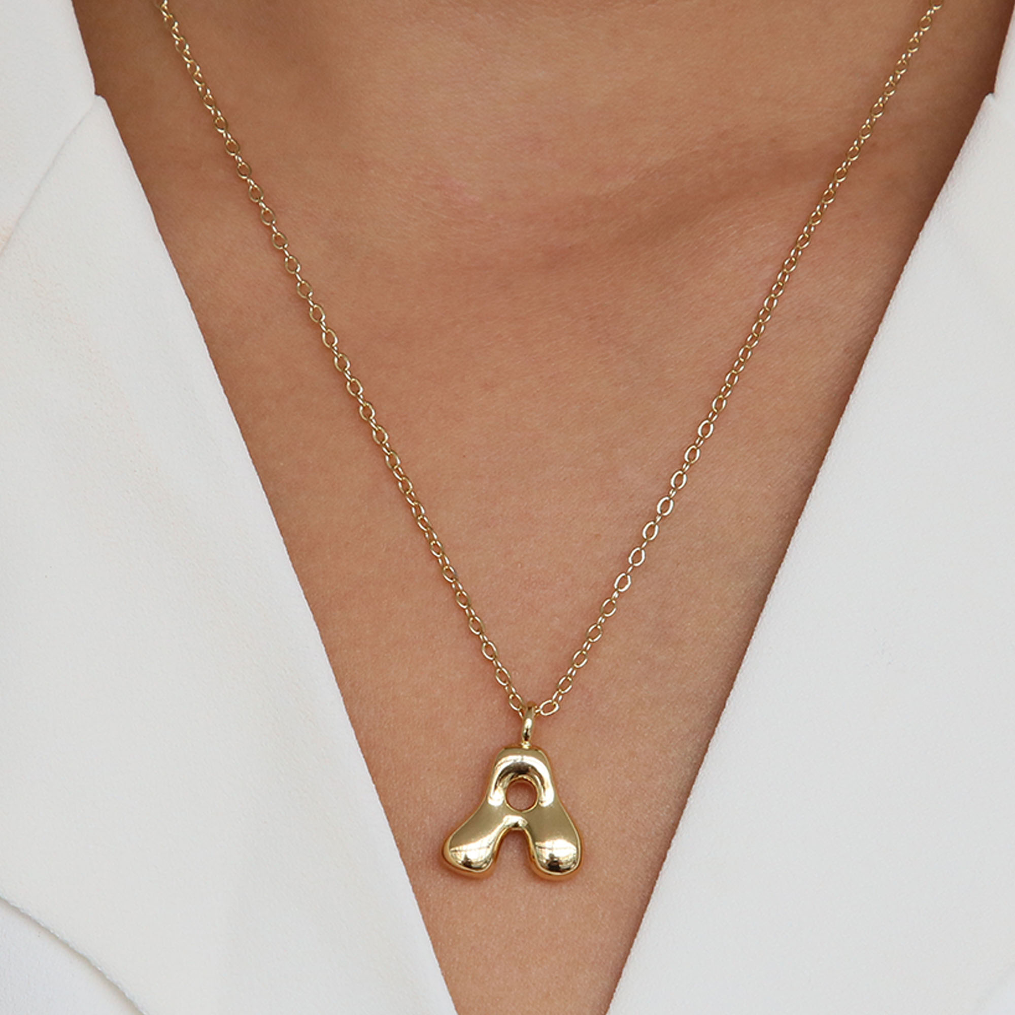 Initial Bubble Letter Alphabet Pendant Necklaces