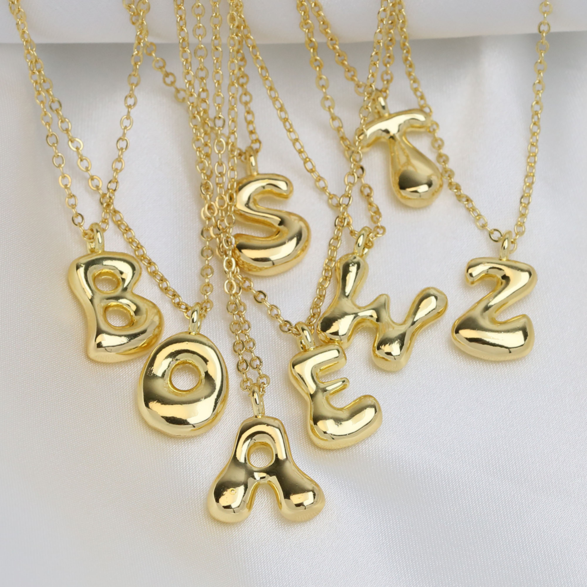 Initial Bubble Letter Alphabet Pendant Necklaces