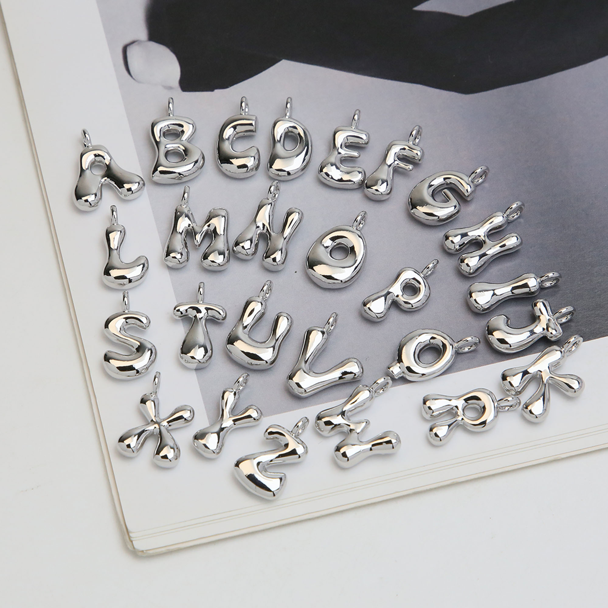 Initial Bubble Letter Alphabet Pendant Necklaces