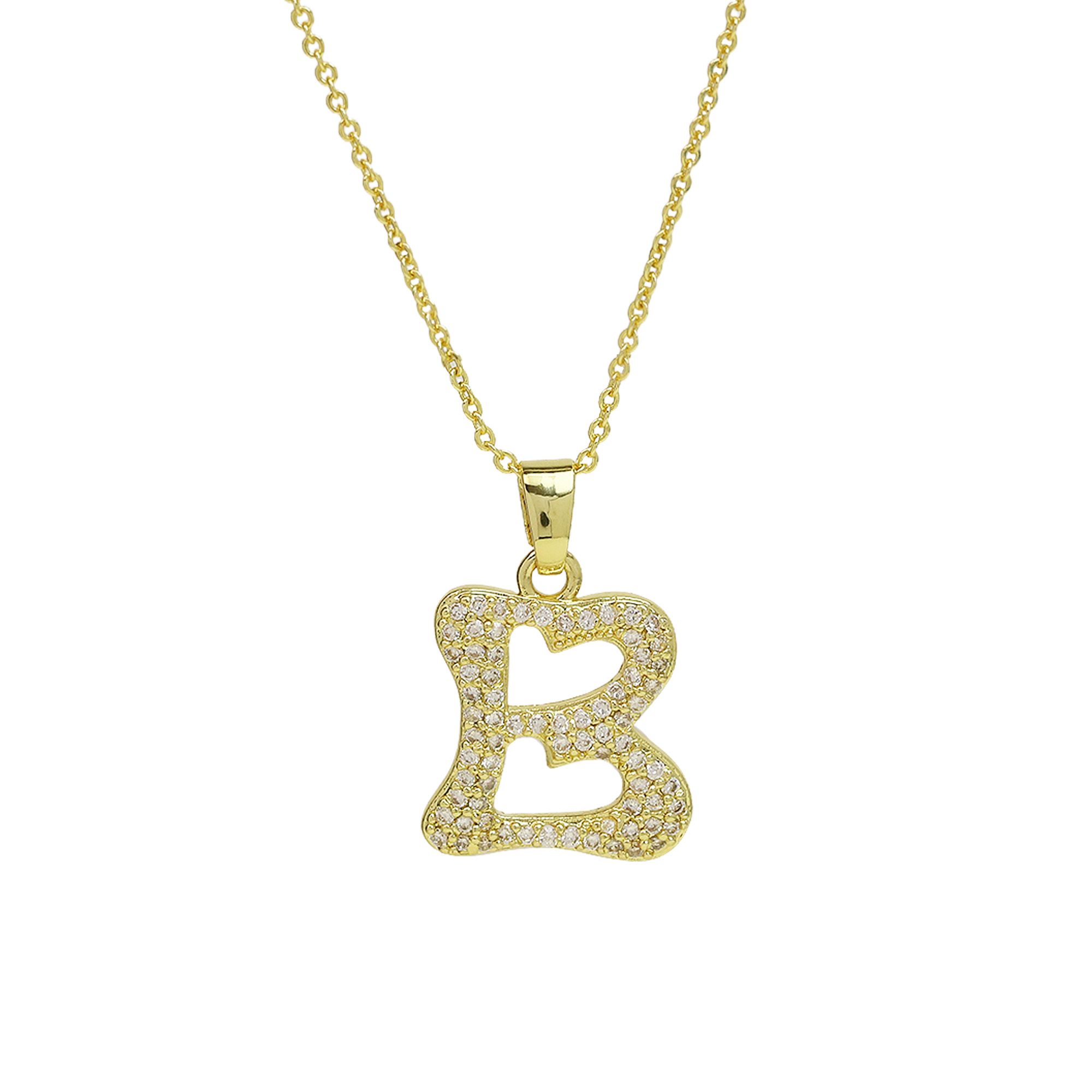 Small  Heart CZ  Initial Pendant Necklace