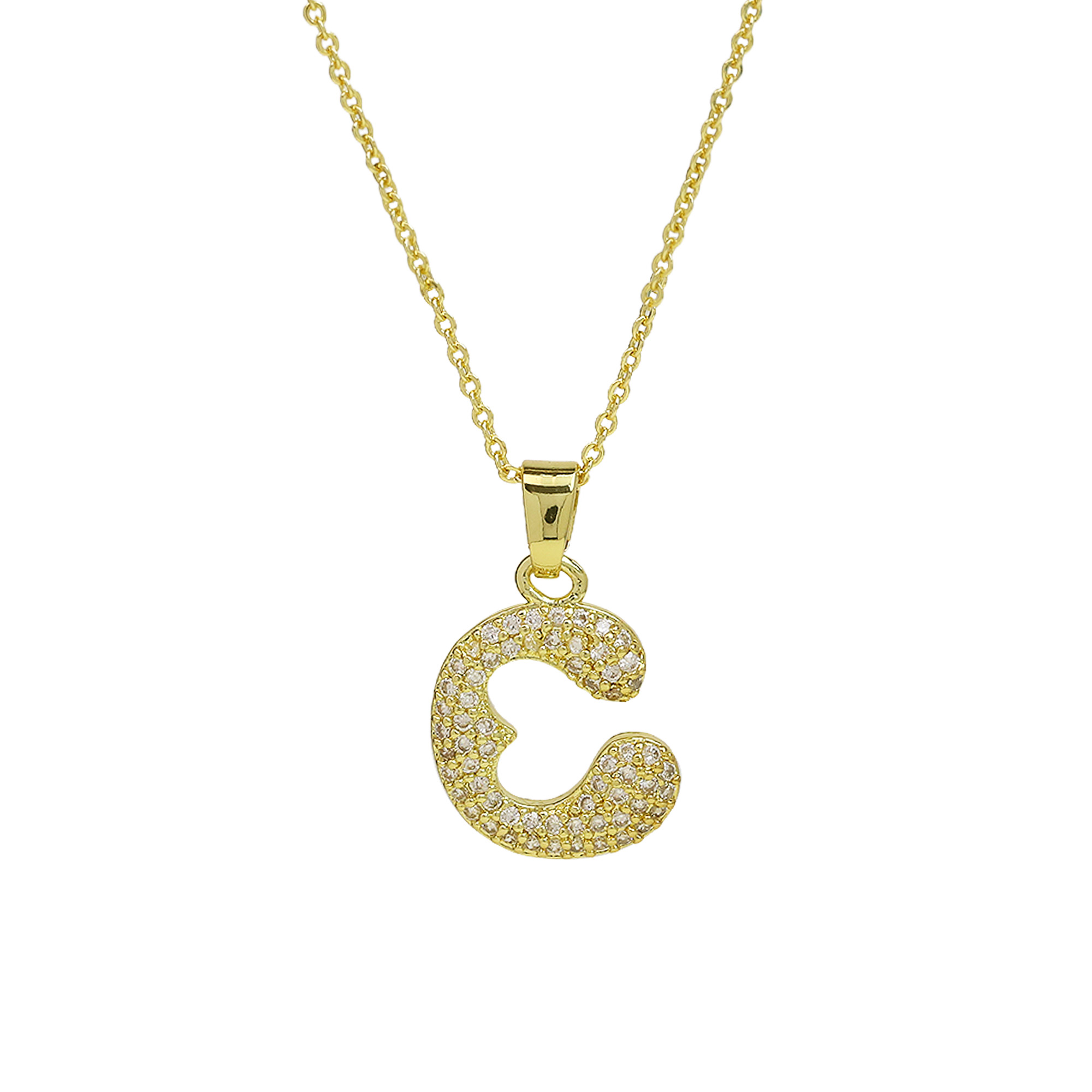 Small  Heart CZ  Initial Pendant Necklace
