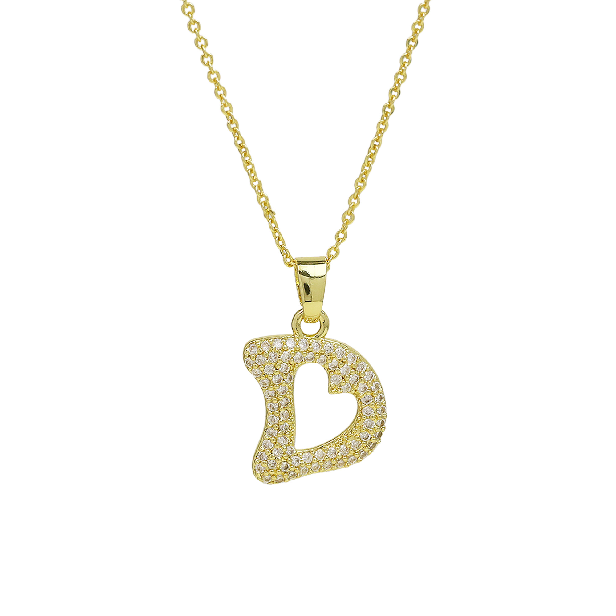 Small  Heart CZ  Initial Pendant Necklace