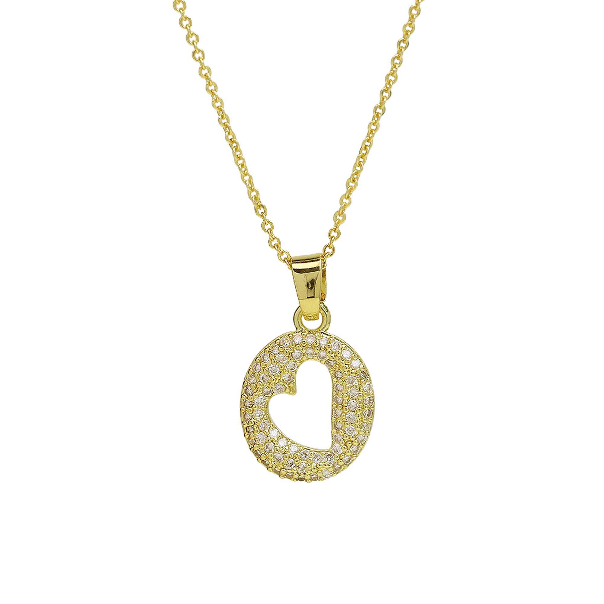 Small  Heart CZ  Initial Pendant Necklace
