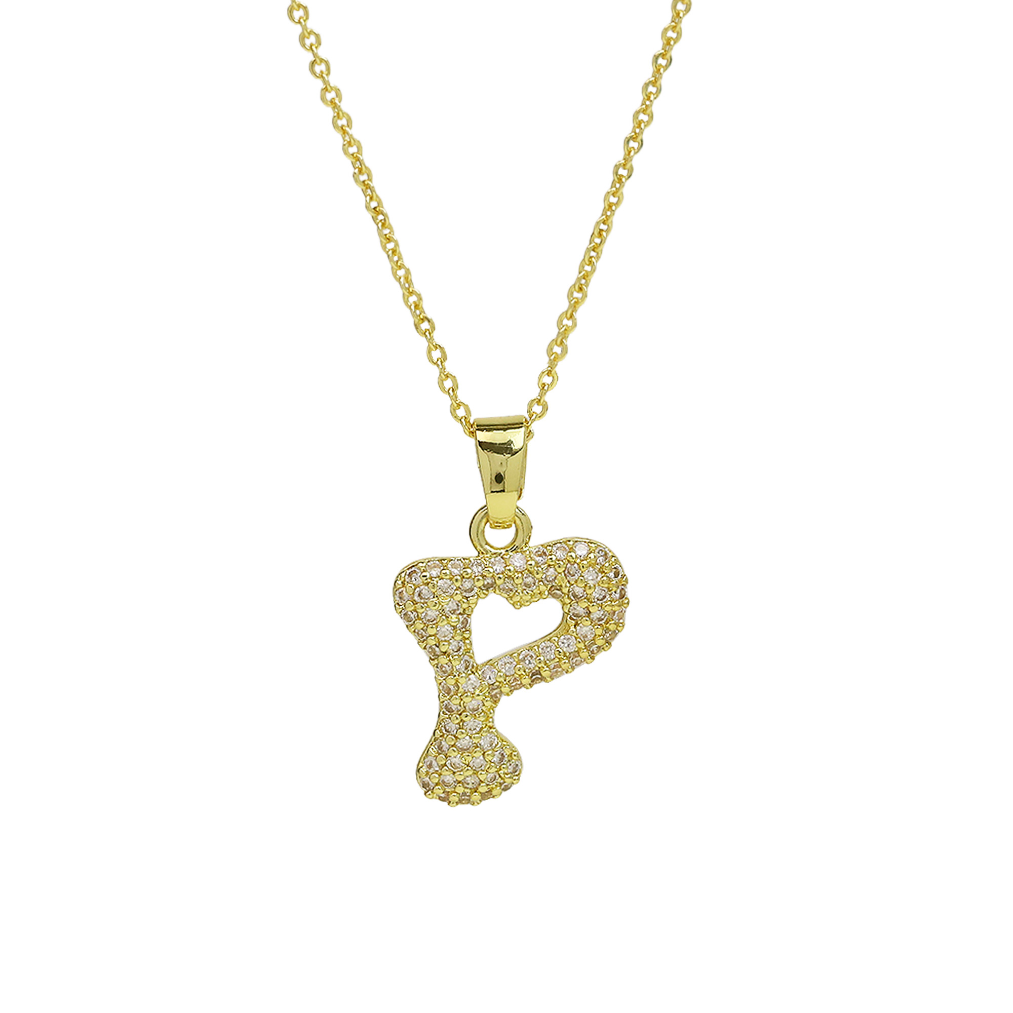 Small  Heart CZ  Initial Pendant Necklace