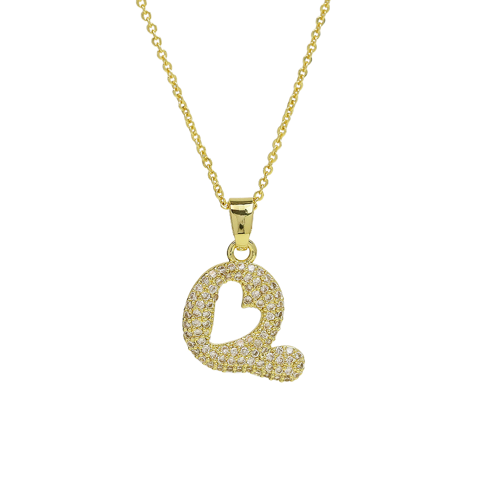 Small  Heart CZ  Initial Pendant Necklace