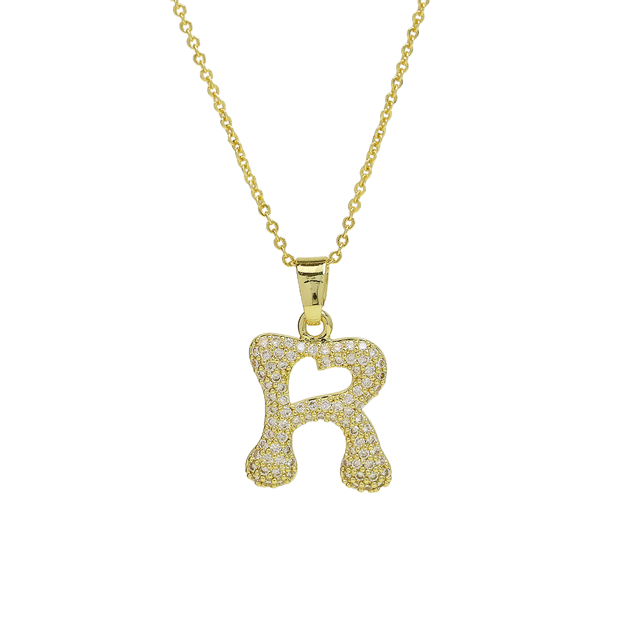 Small  Heart CZ  Initial Pendant Necklace