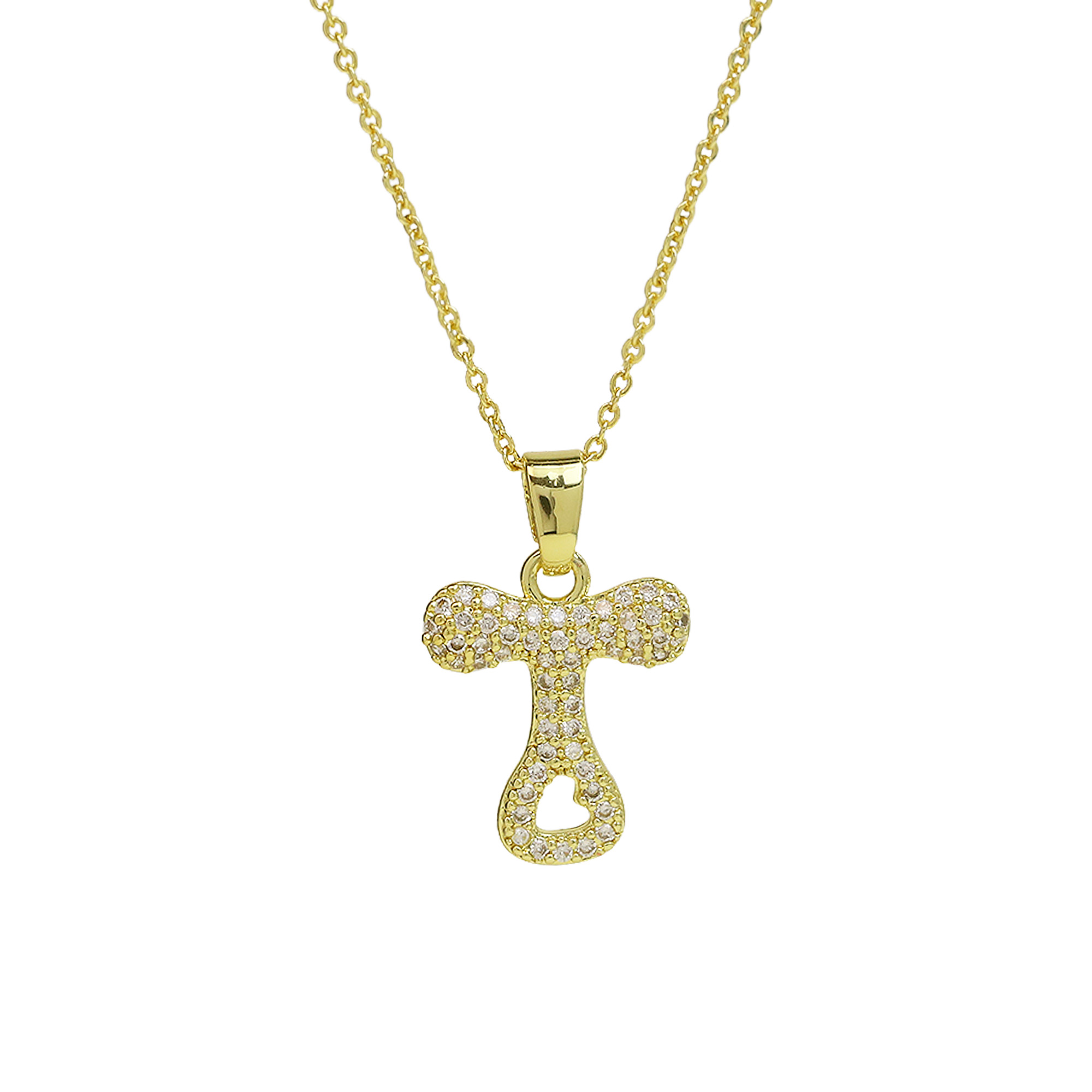 Small  Heart CZ  Initial Pendant Necklace