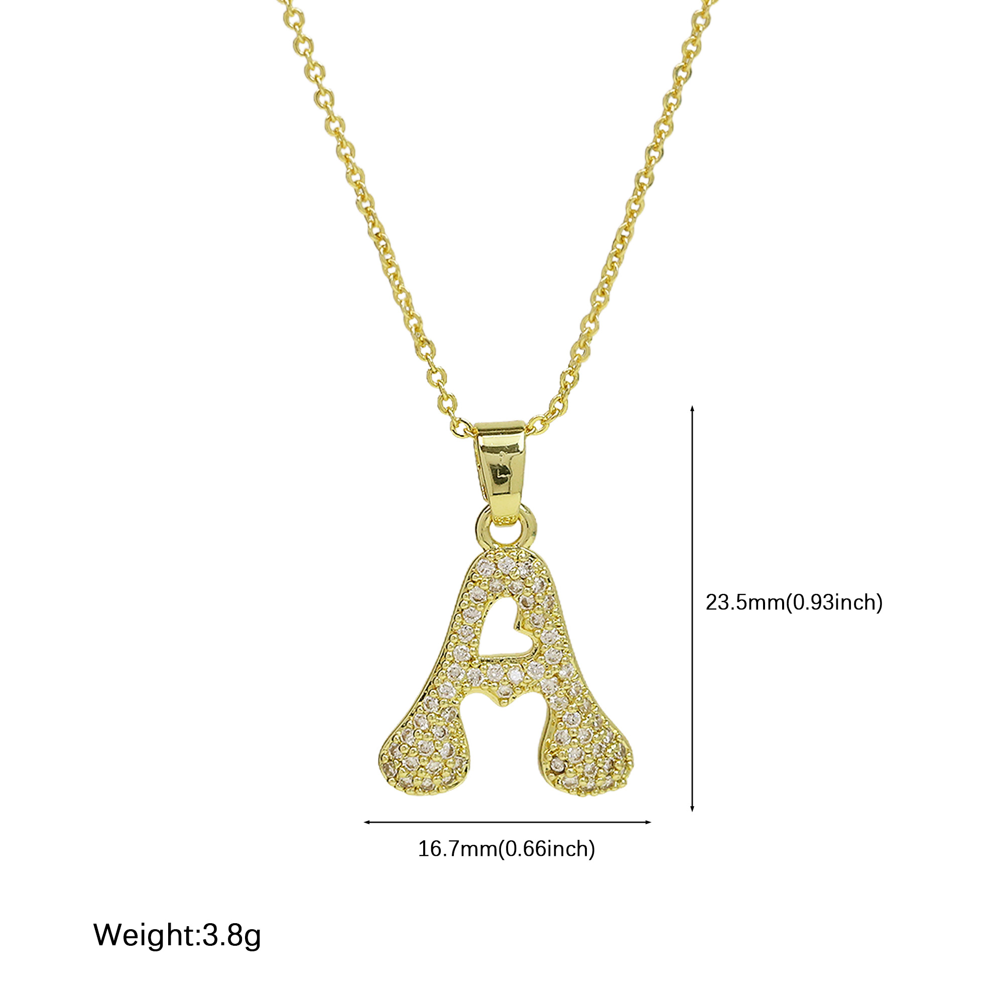 Small  Heart CZ  Initial Pendant Necklace