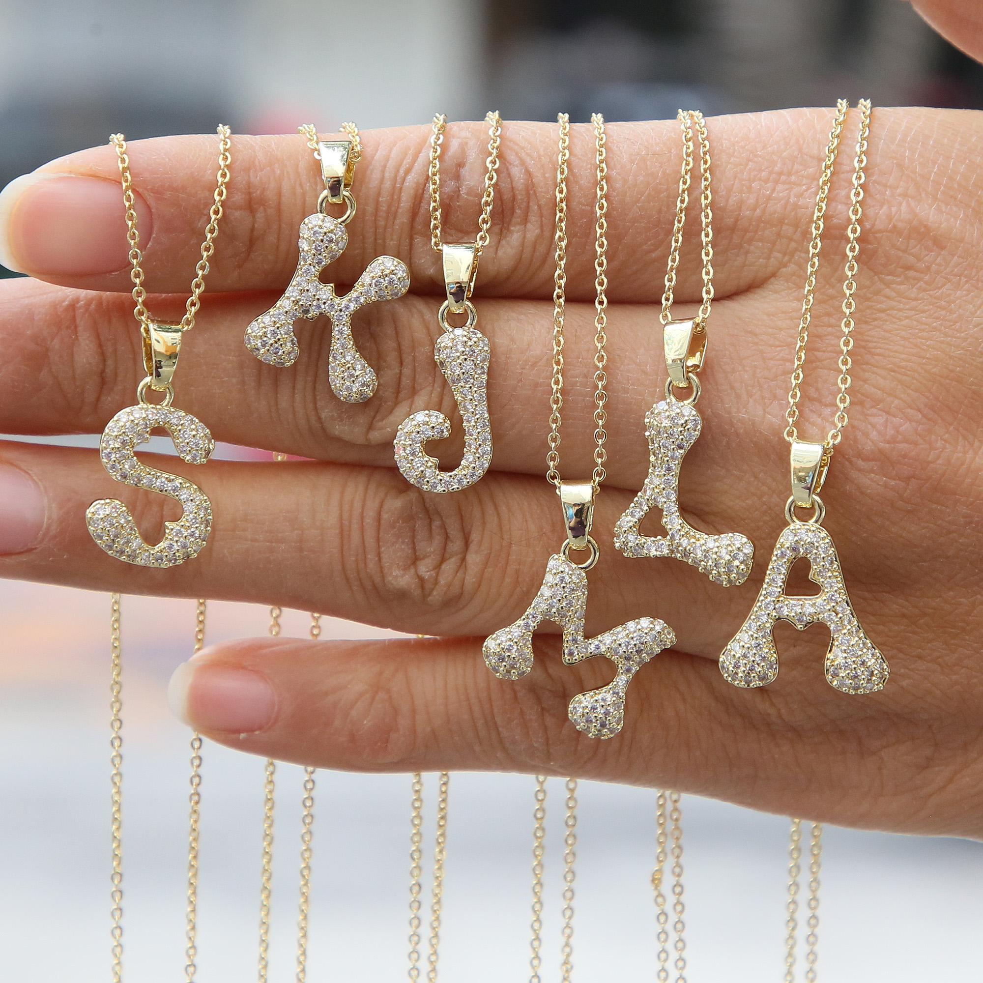 Small  Heart CZ  Initial Pendant Necklace