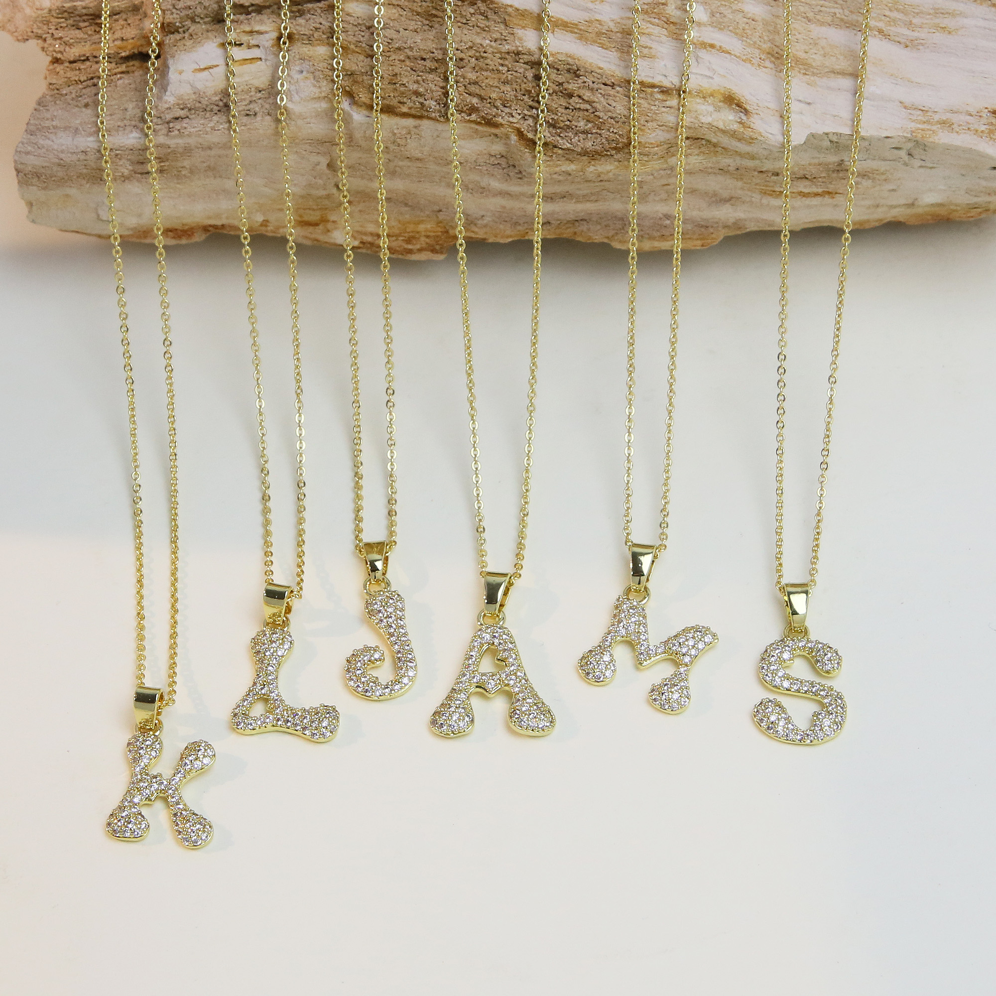 Small  Heart CZ  Initial Pendant Necklace