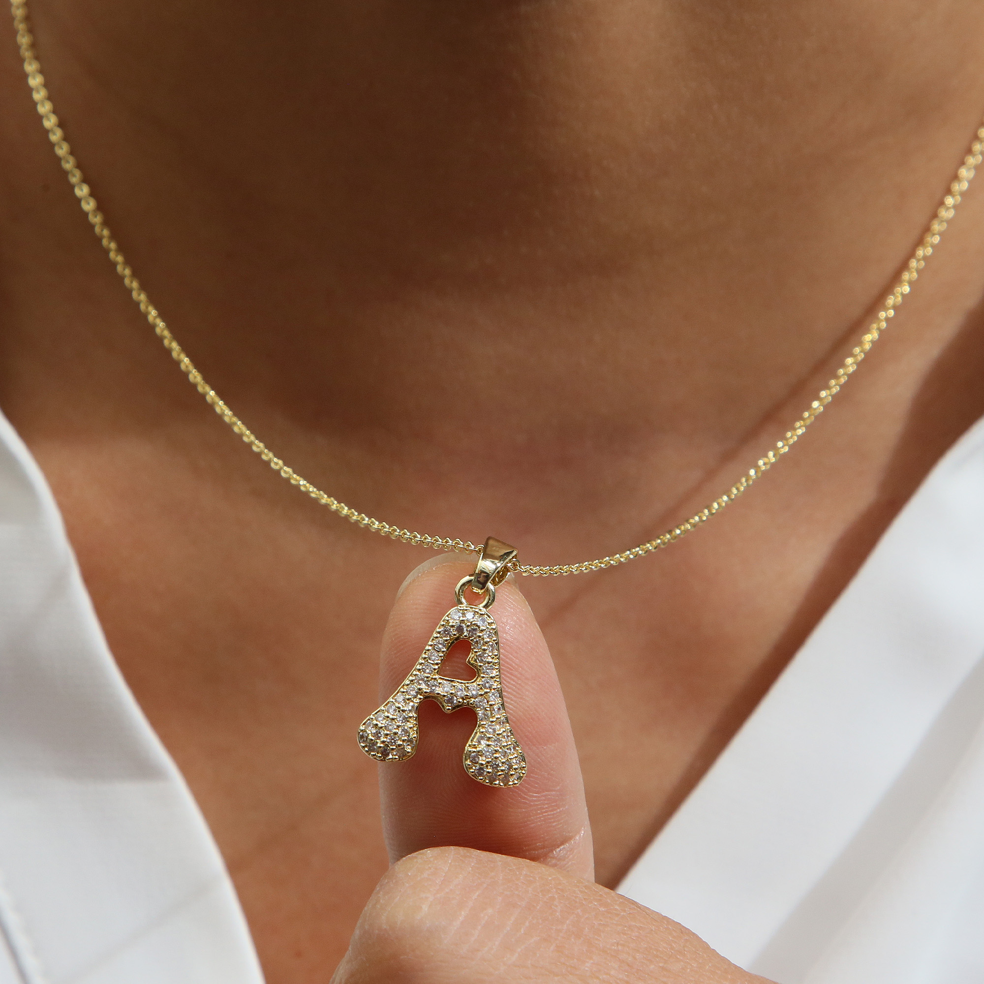 Small  Heart CZ  Initial Pendant Necklace
