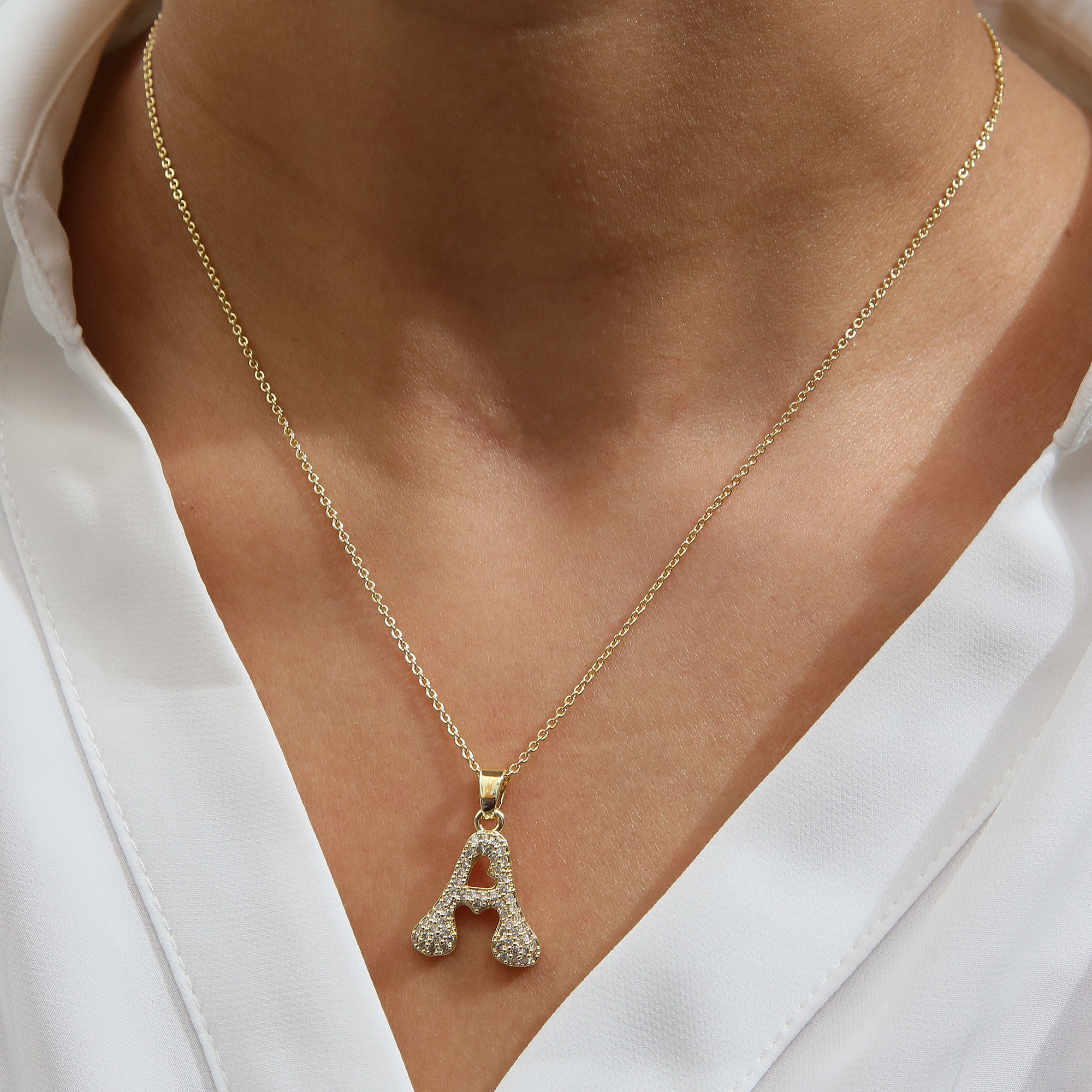 Small  Heart CZ  Initial Pendant Necklace