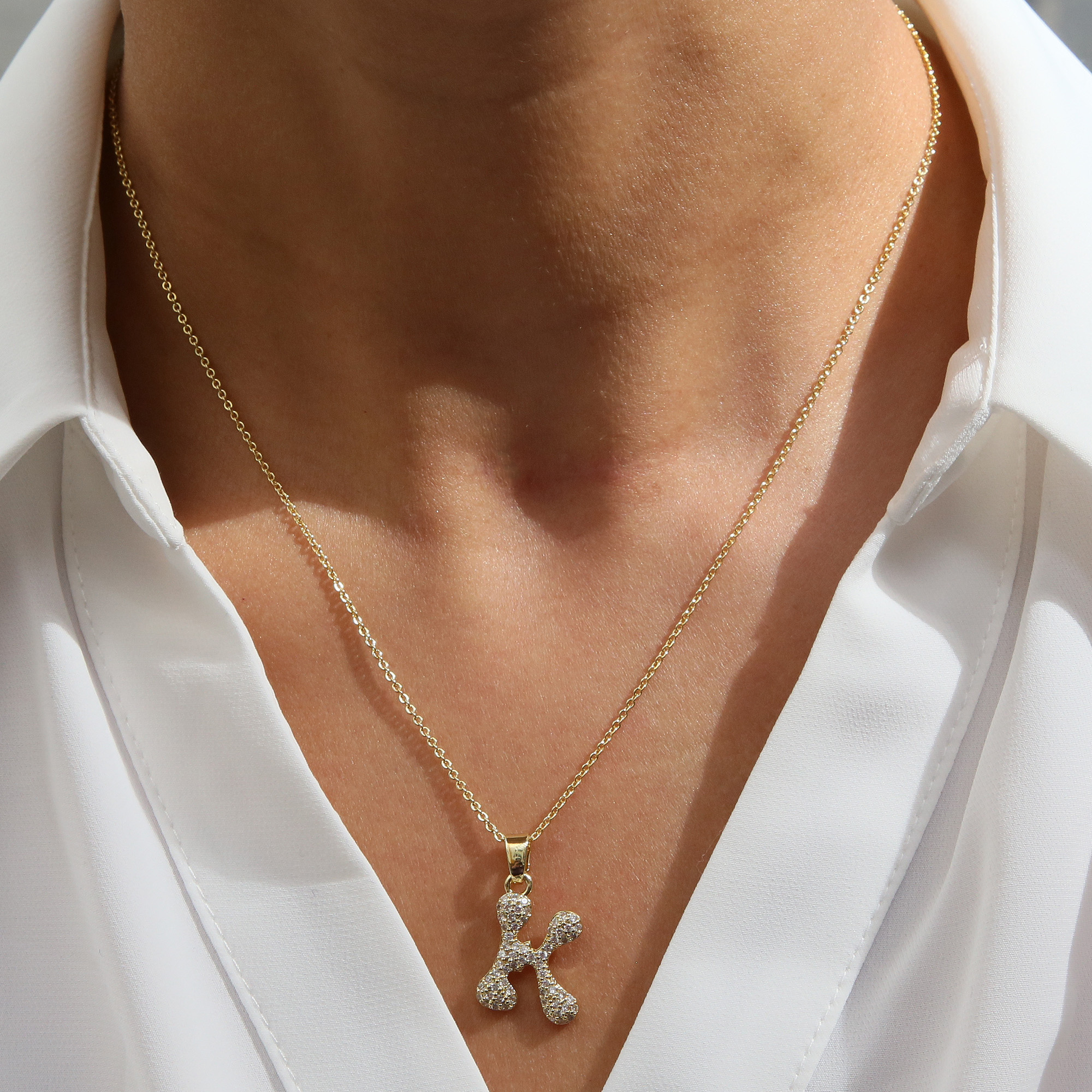 Small  Heart CZ  Initial Pendant Necklace