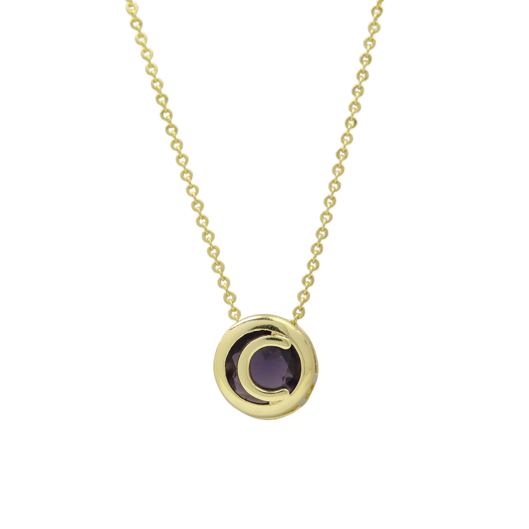 Initial Purple Zircon Letter  Pendant Necklaces