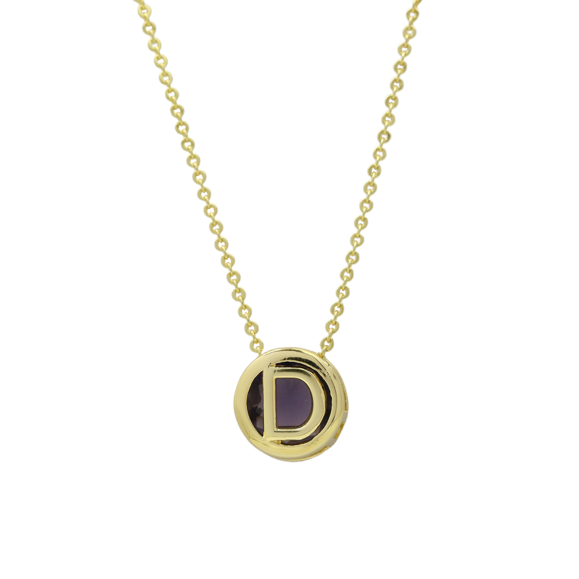 Initial Purple Zircon Letter  Pendant Necklaces