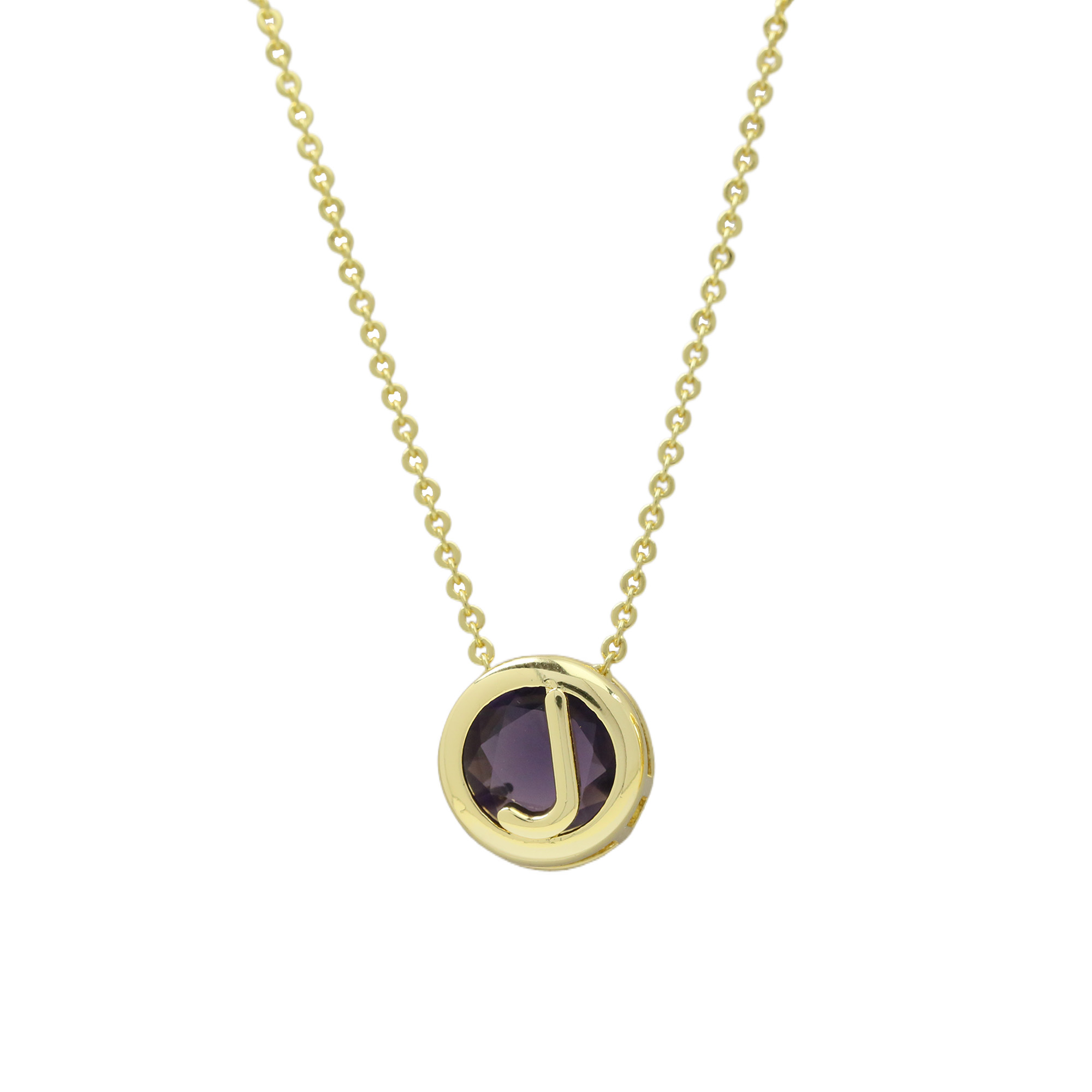 Initial Purple Zircon Letter  Pendant Necklaces