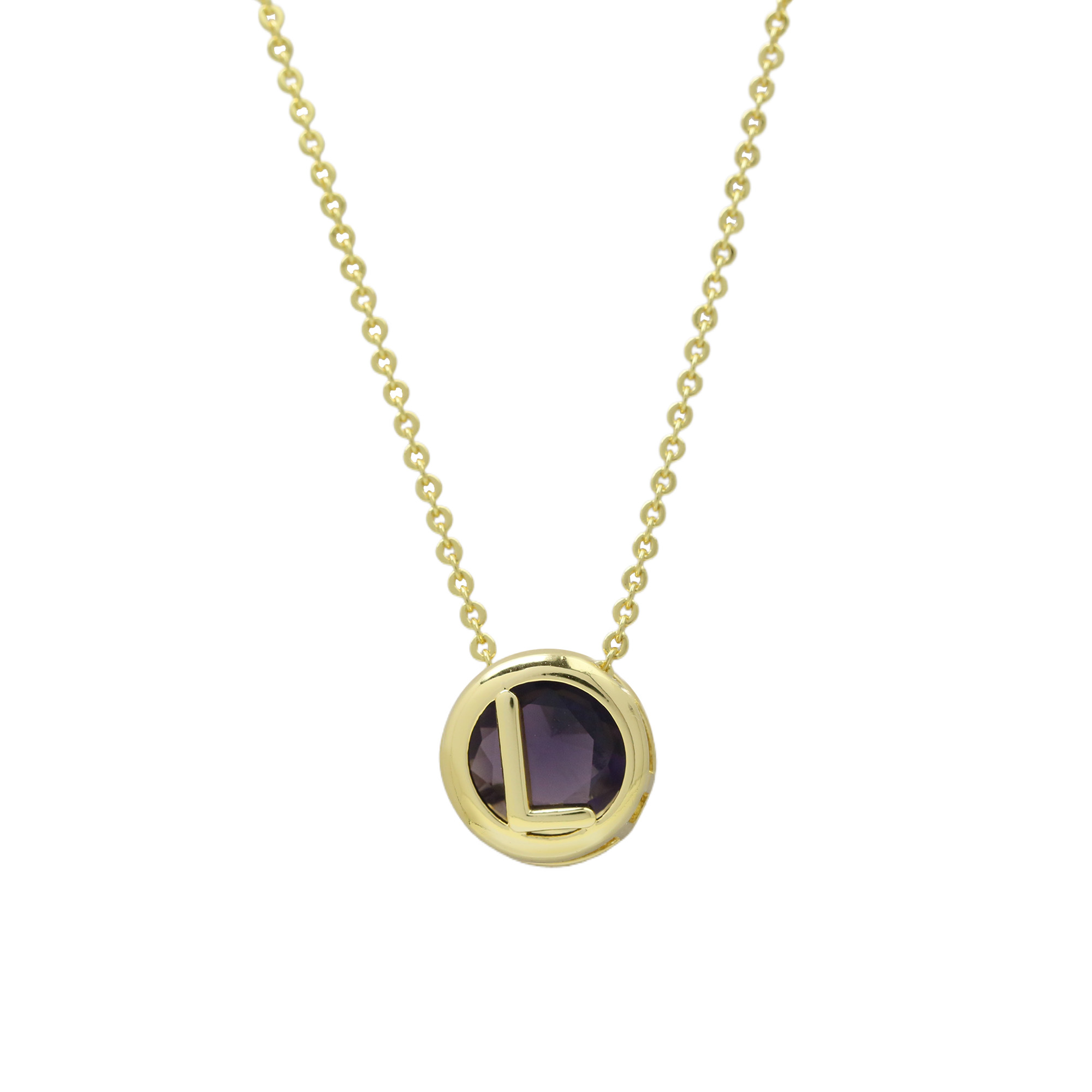 Initial Purple Zircon Letter  Pendant Necklaces