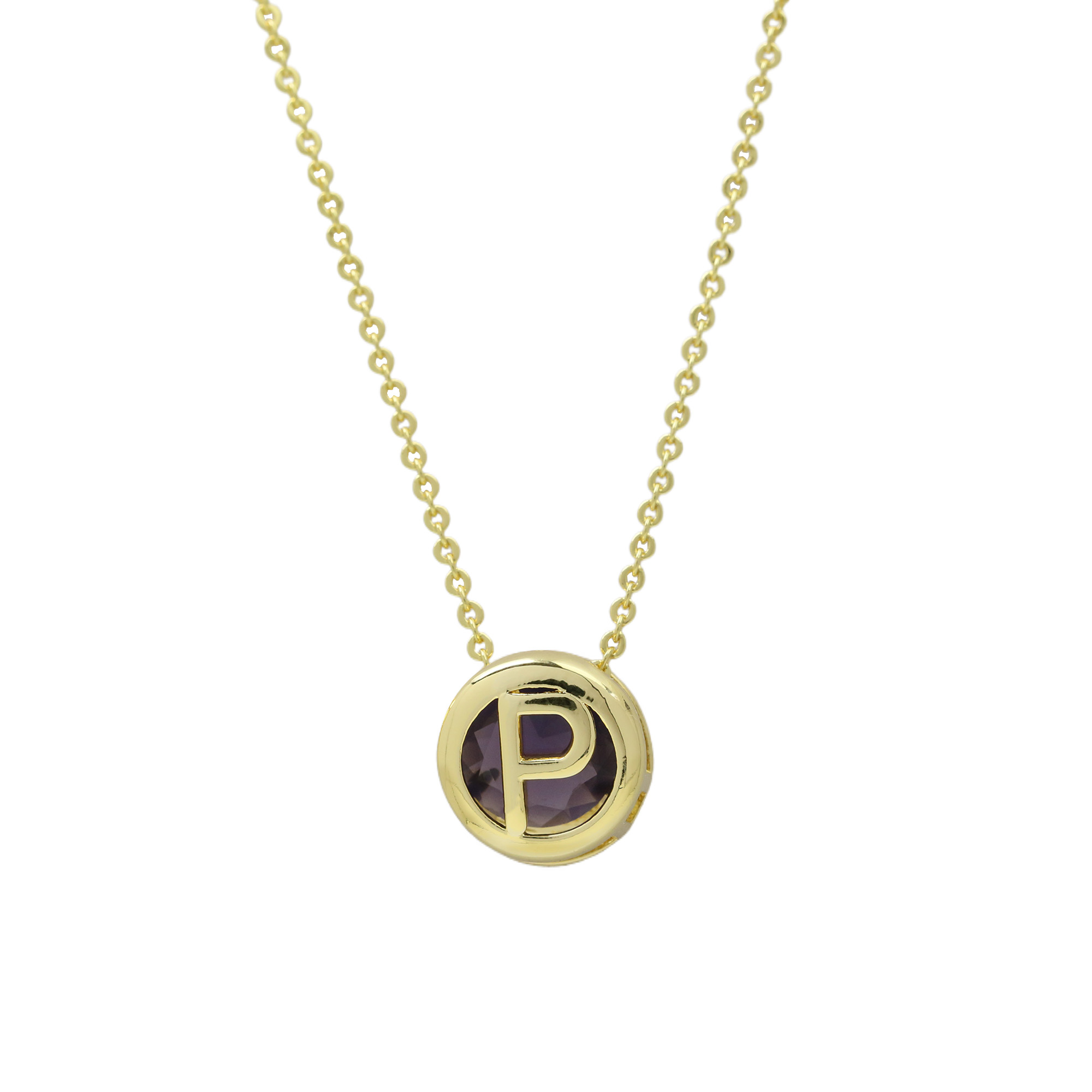 Initial Purple Zircon Letter  Pendant Necklaces