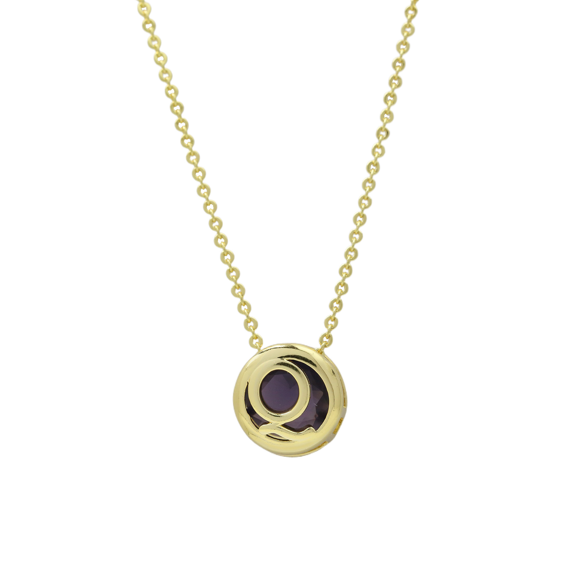 Initial Purple Zircon Letter  Pendant Necklaces