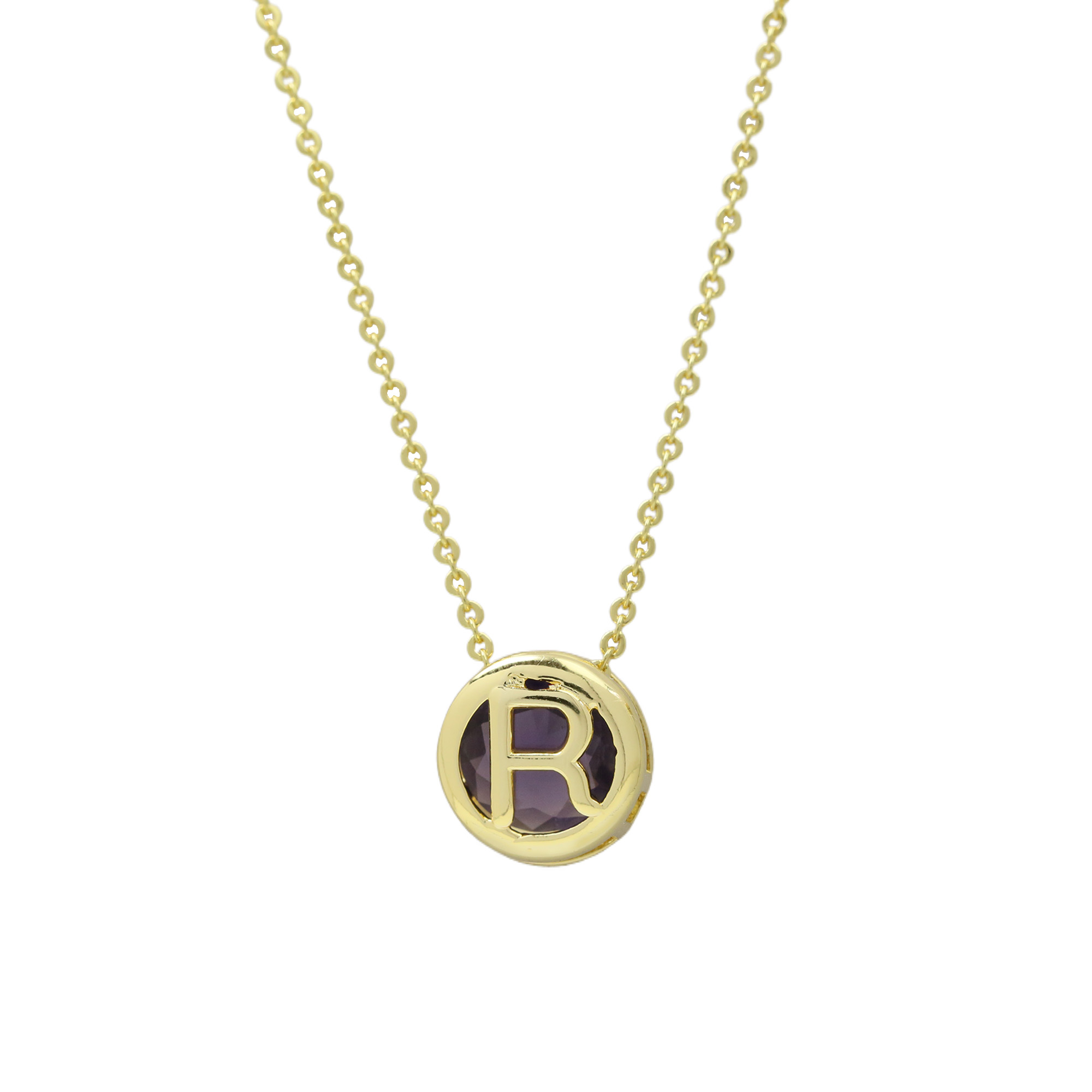 Initial Purple Zircon Letter  Pendant Necklaces