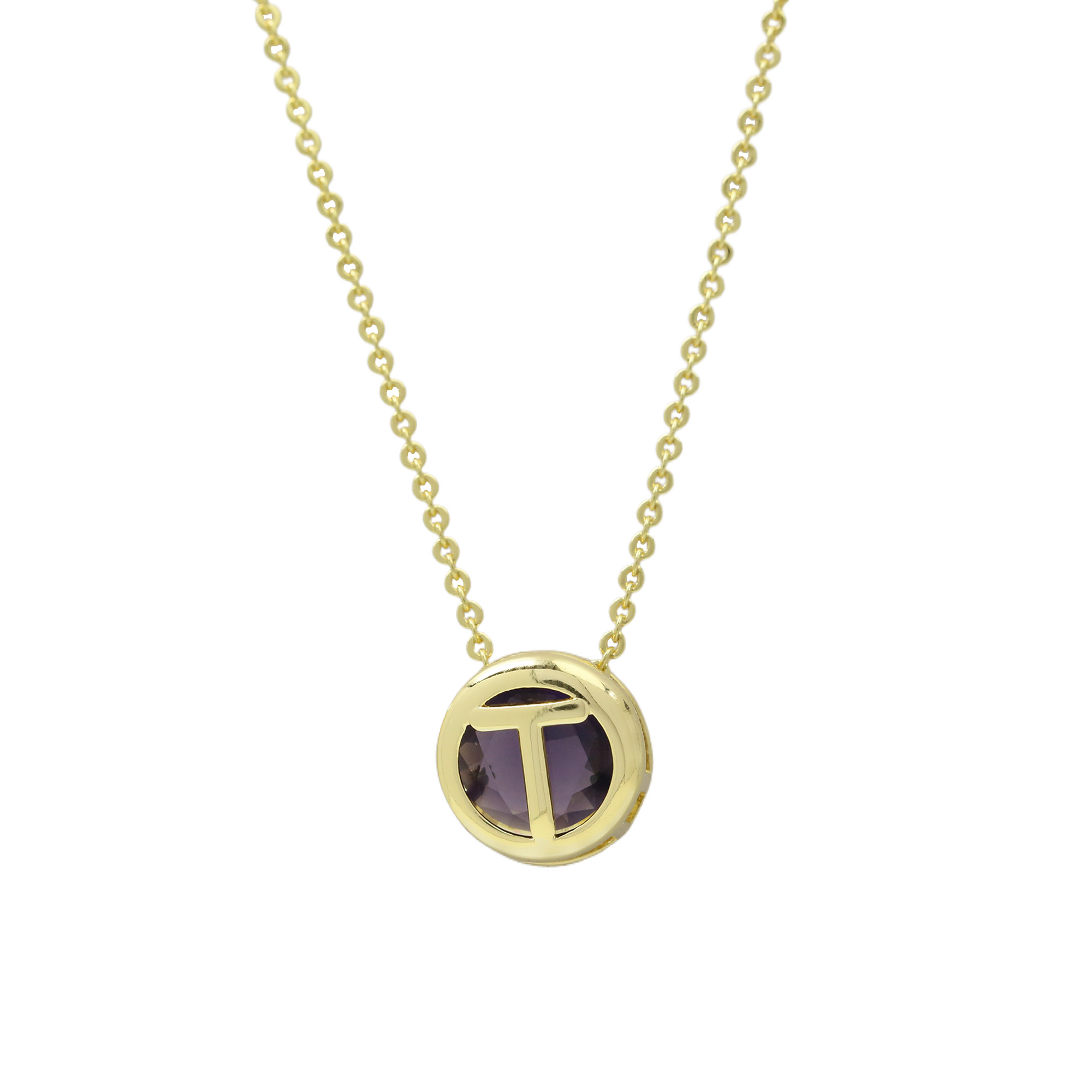 Initial Purple Zircon Letter  Pendant Necklaces