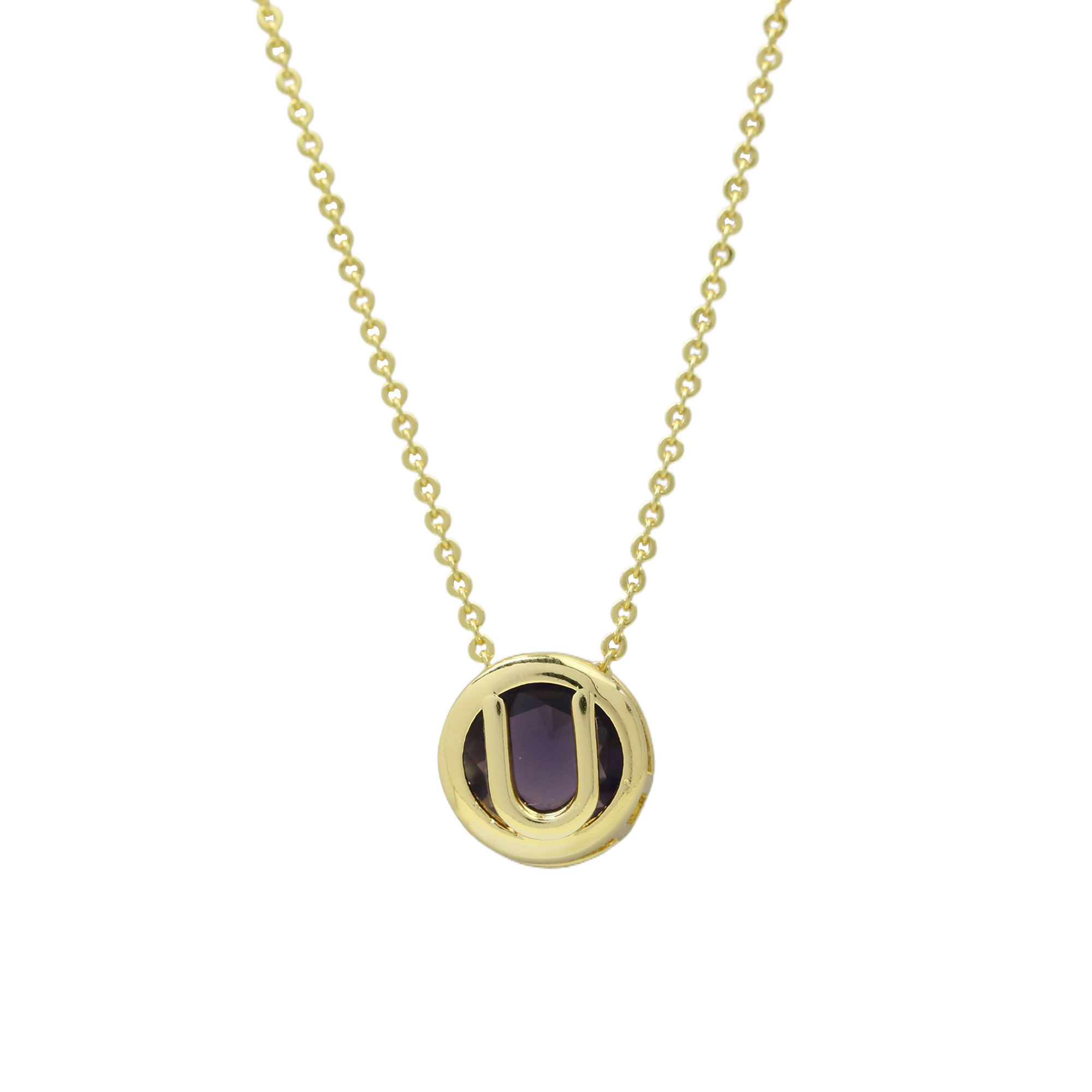 Initial Purple Zircon Letter  Pendant Necklaces