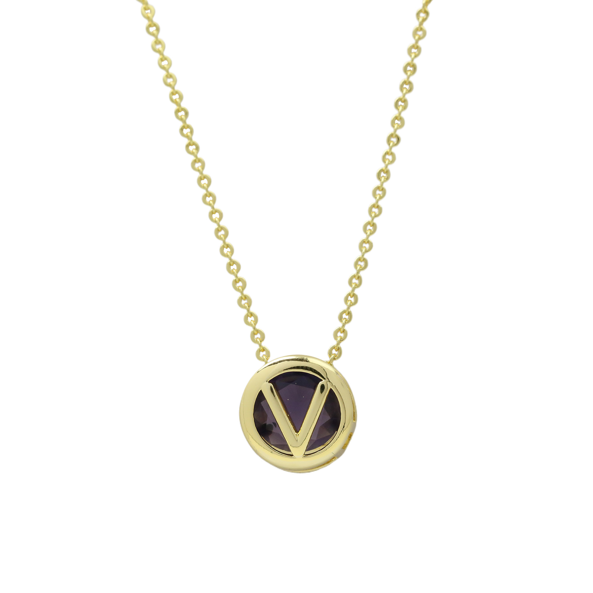 Initial Purple Zircon Letter  Pendant Necklaces