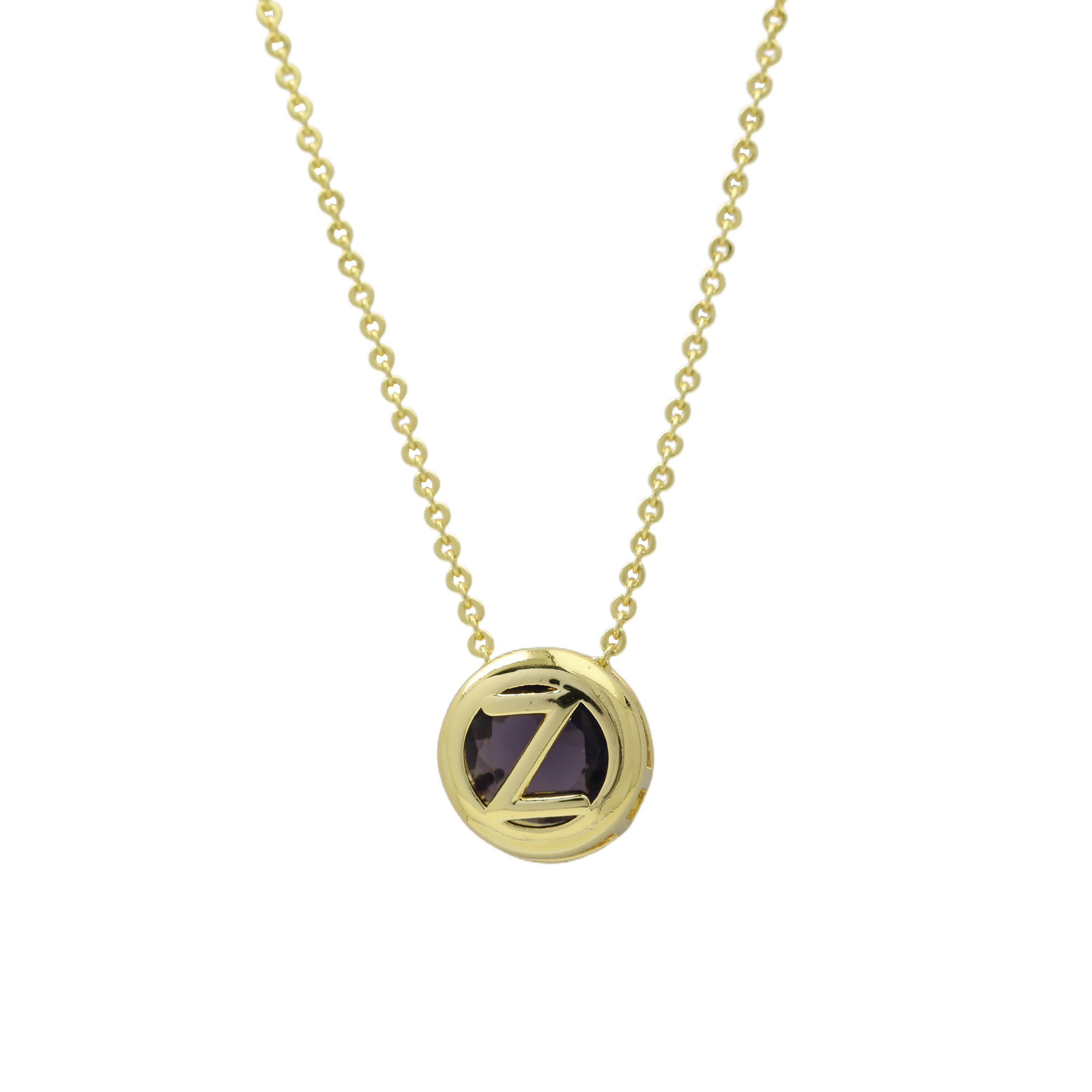 Initial Purple Zircon Letter  Pendant Necklaces