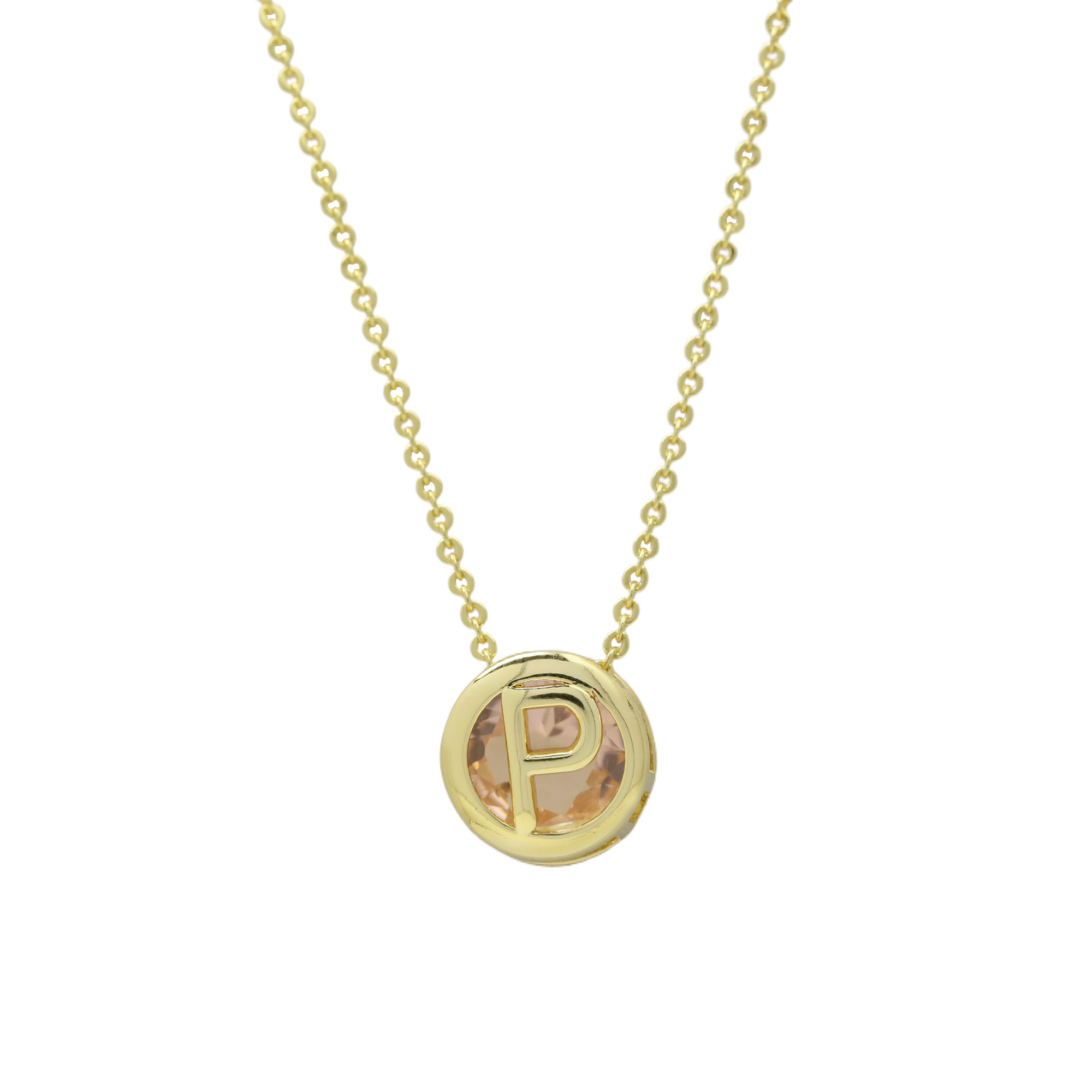 Initial Pink Zircon Letter  Pendant Necklaces