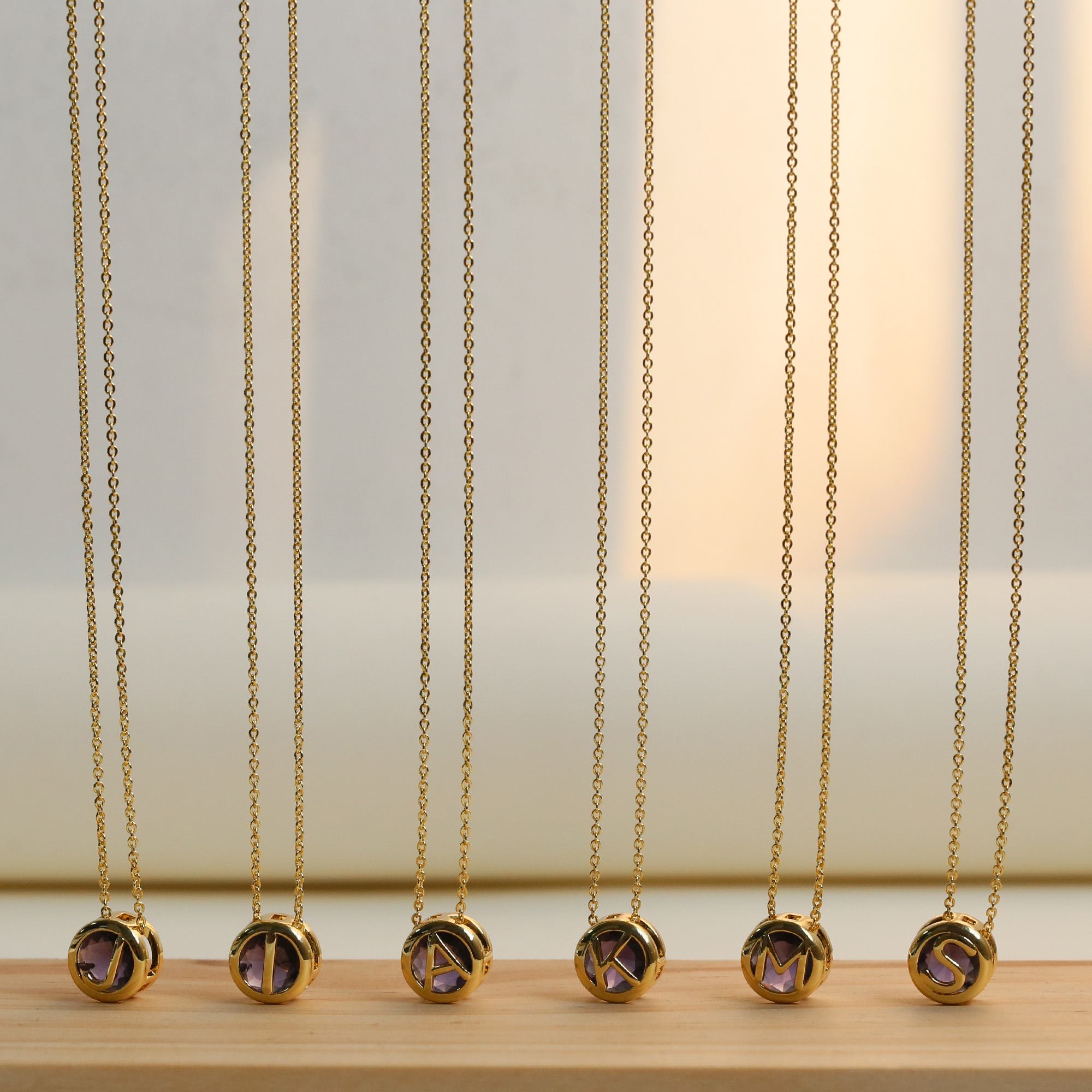 Initial Purple Zircon Letter  Pendant Necklaces
