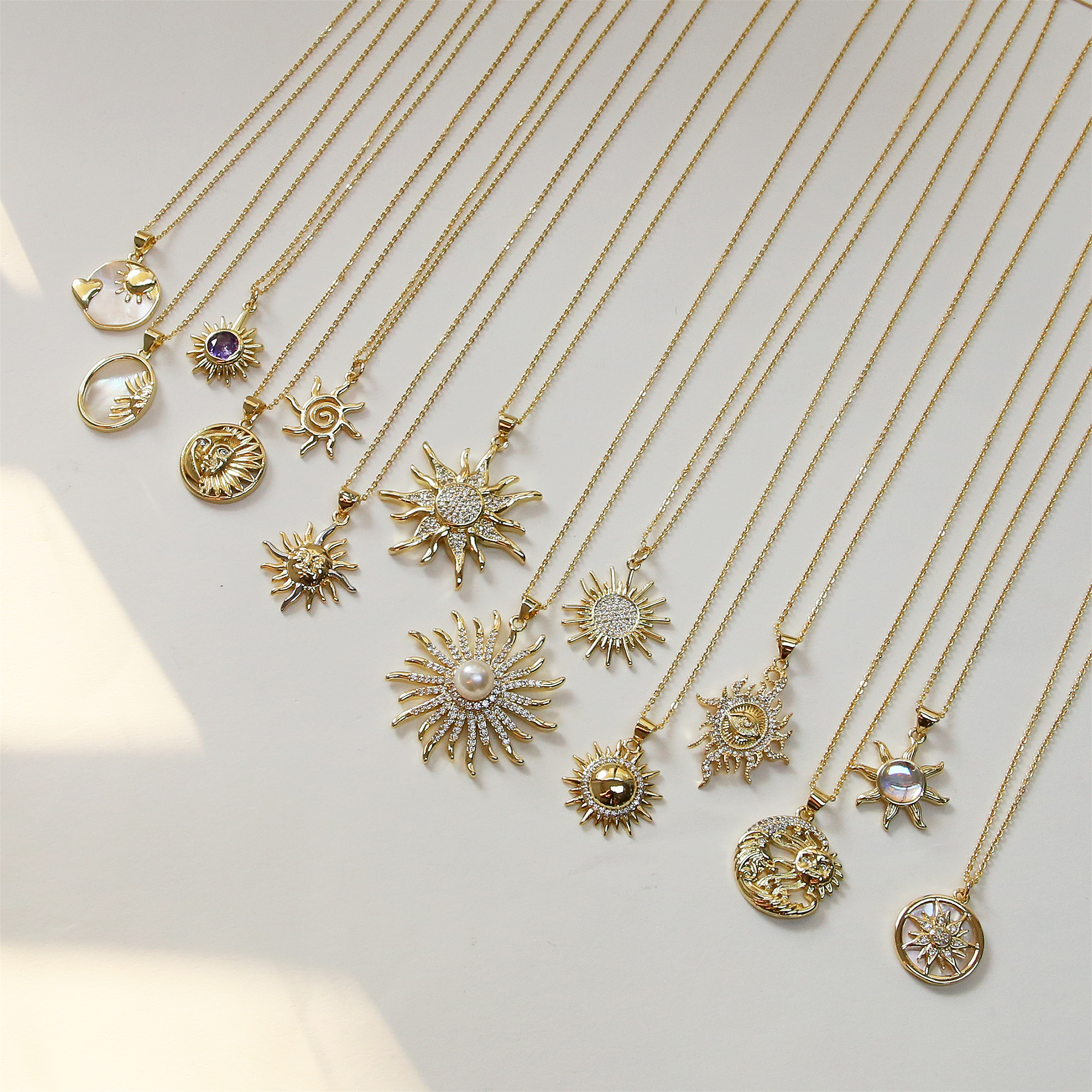 Zirconia Sun Pearl Brass Pendant Necklace
