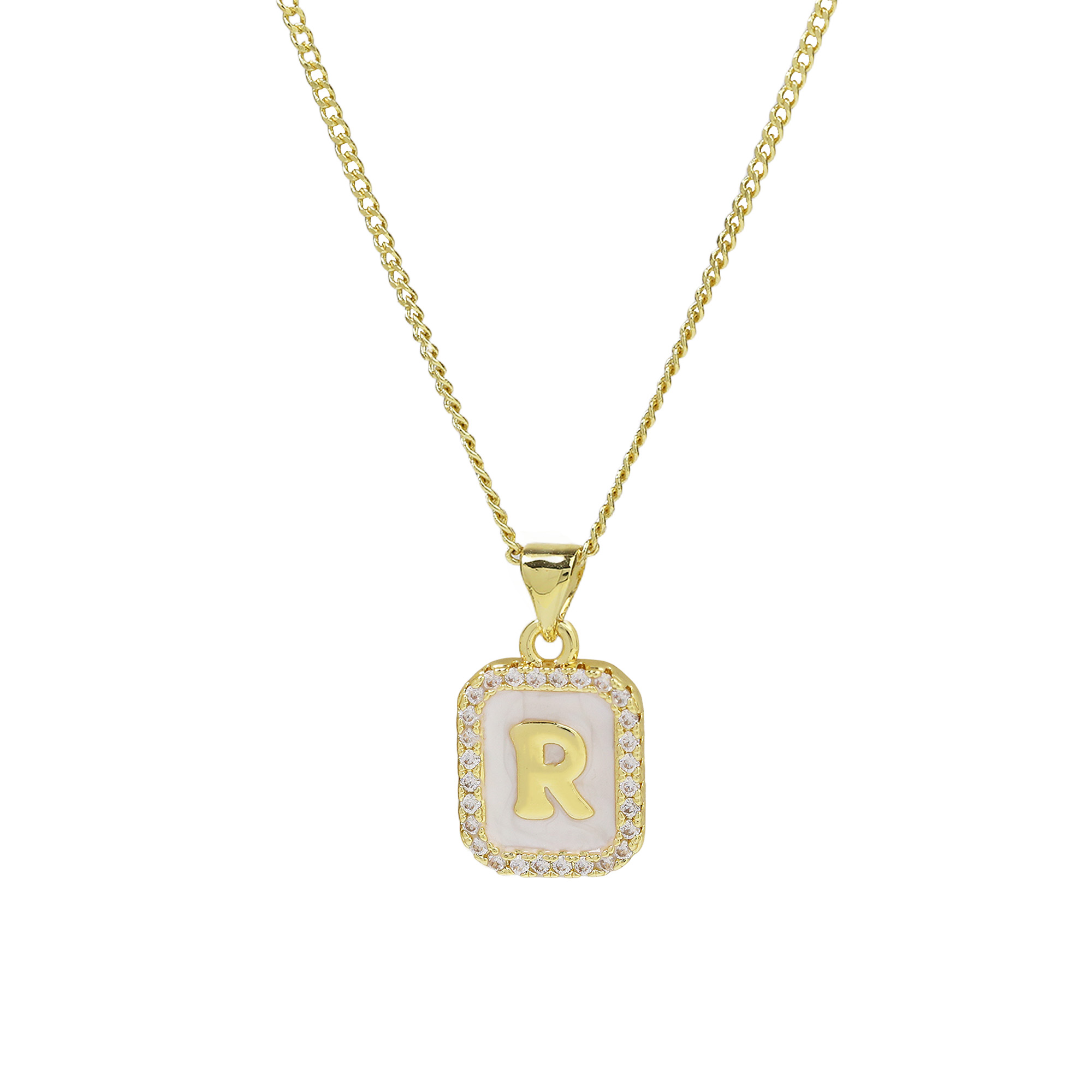 Enamel Initial Letter Alphabet Necklace