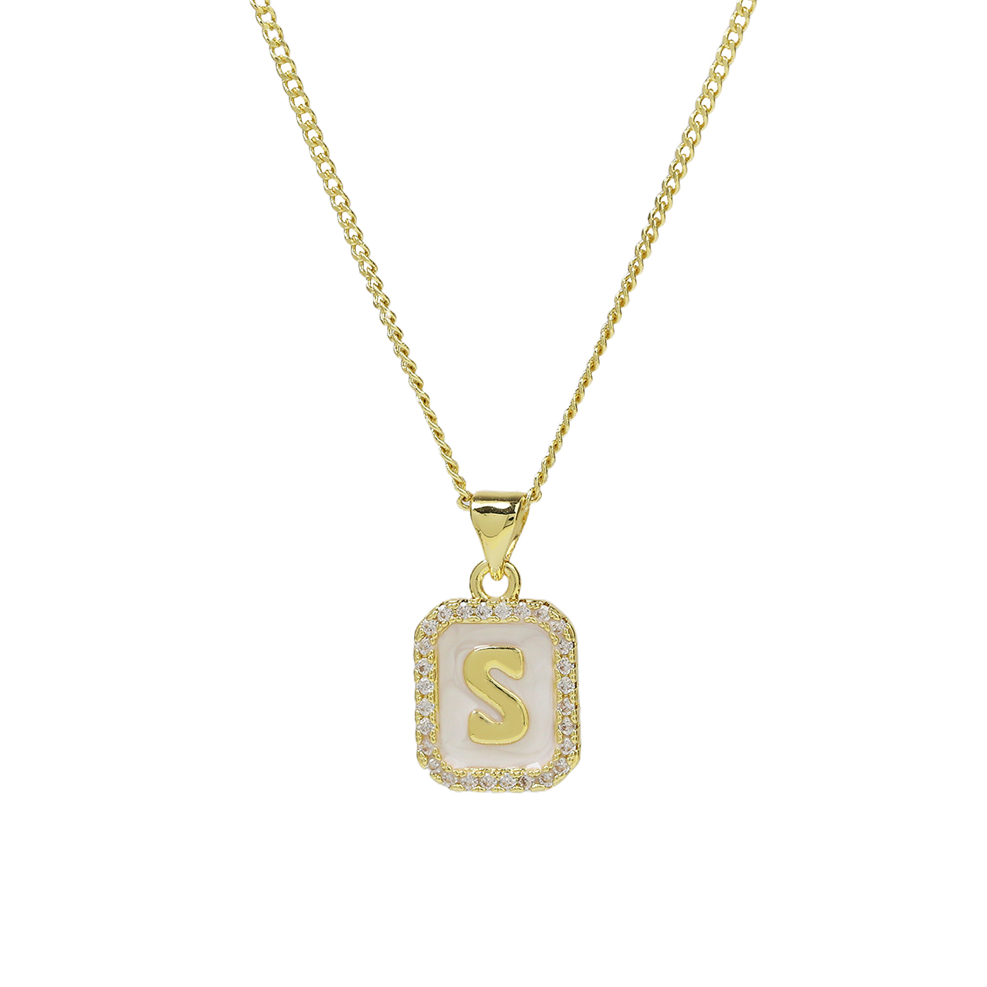 Enamel Initial Letter Alphabet Necklace