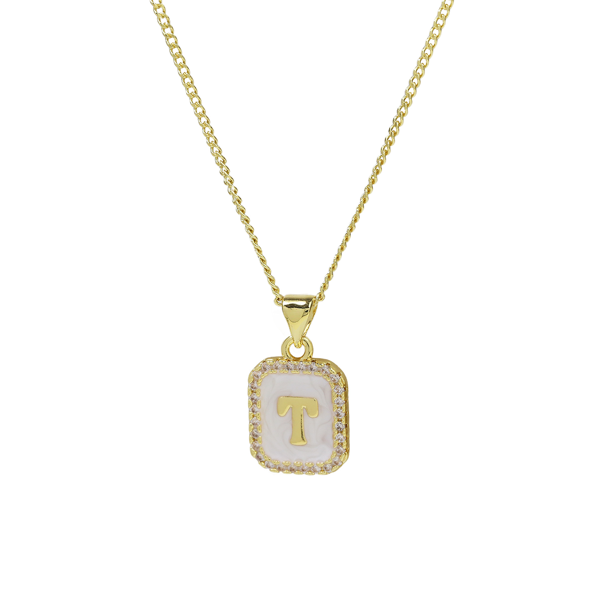 Enamel Initial Letter Alphabet Necklace